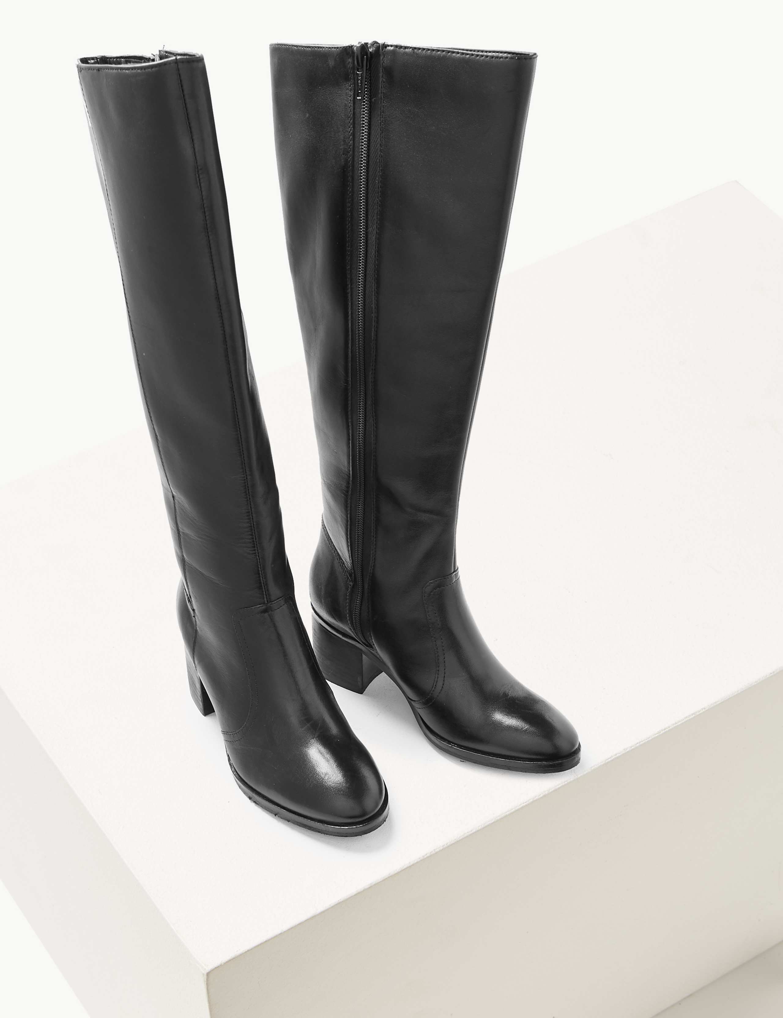 Leather Block Heel Knee Boots 3 of 5