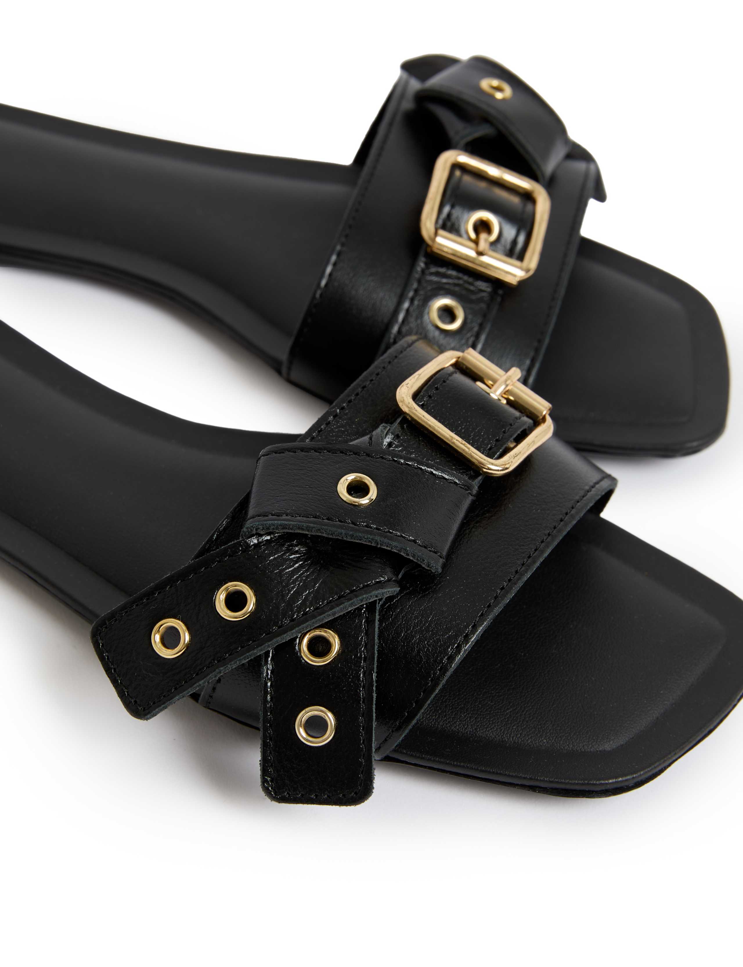 Leather Buckle Flat Mule Sandals 3 of 3