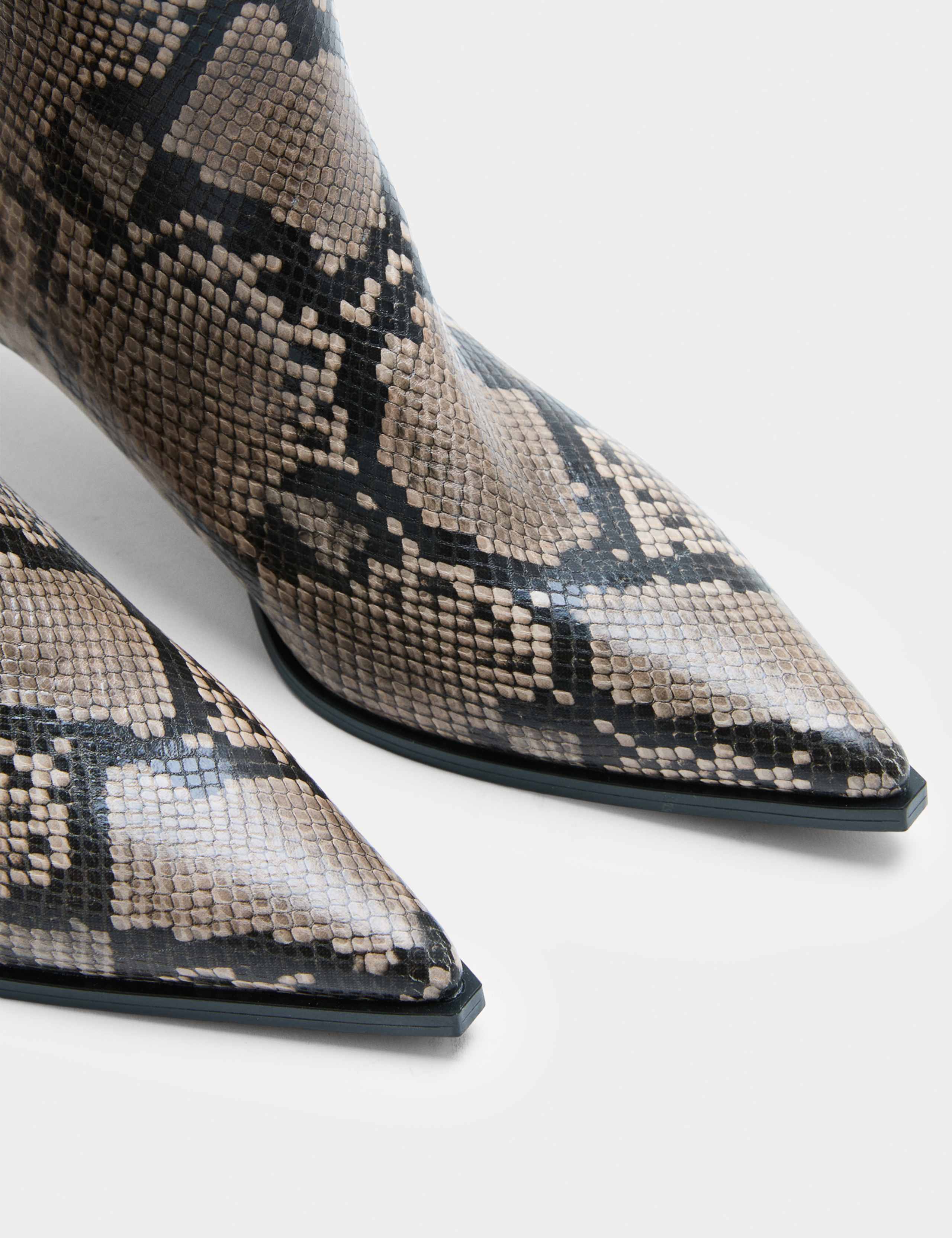 Snake Print Kitten Heel Mid Calf Boots 2 of 3
