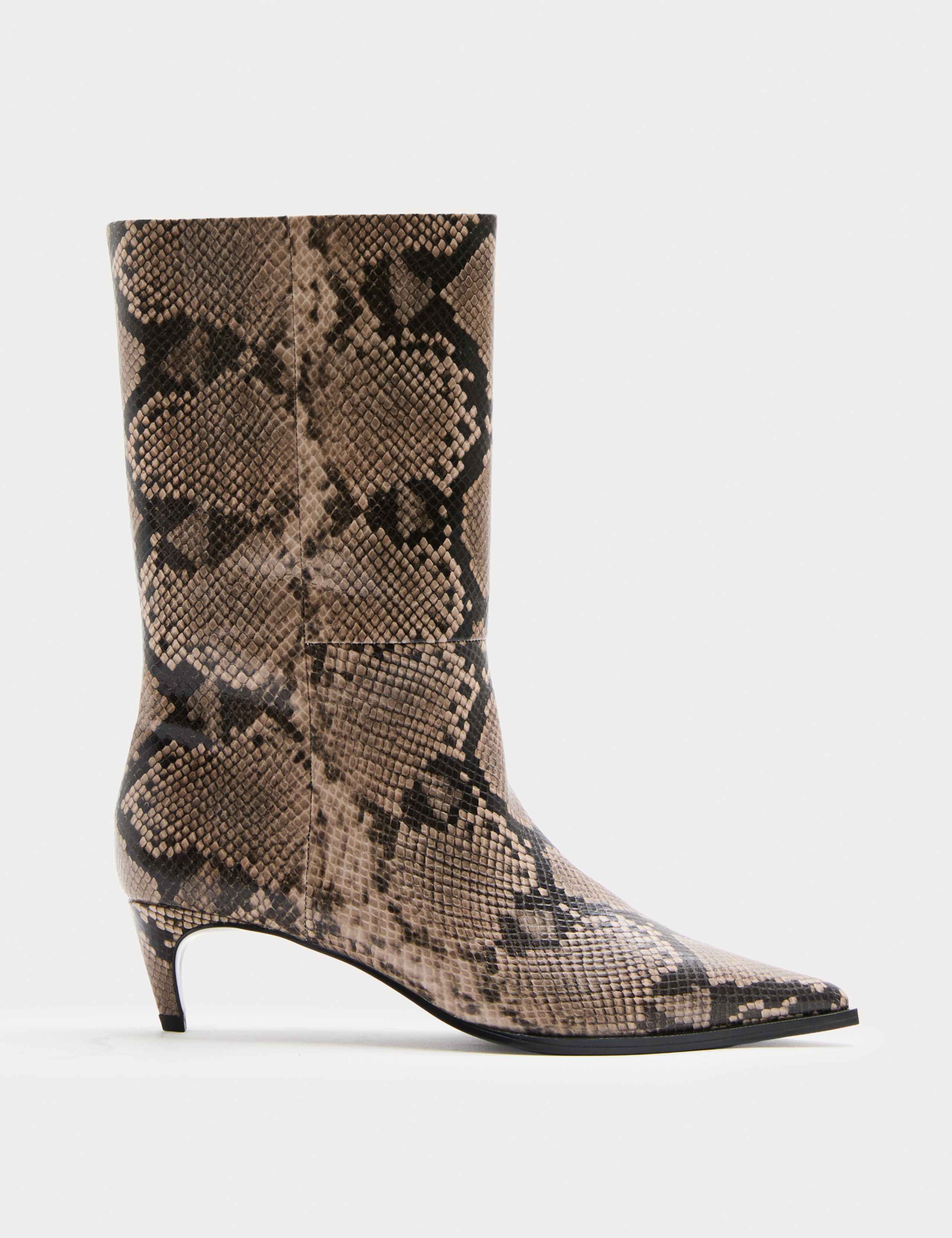 Snake Print Kitten Heel Mid Calf Boots 3 of 3