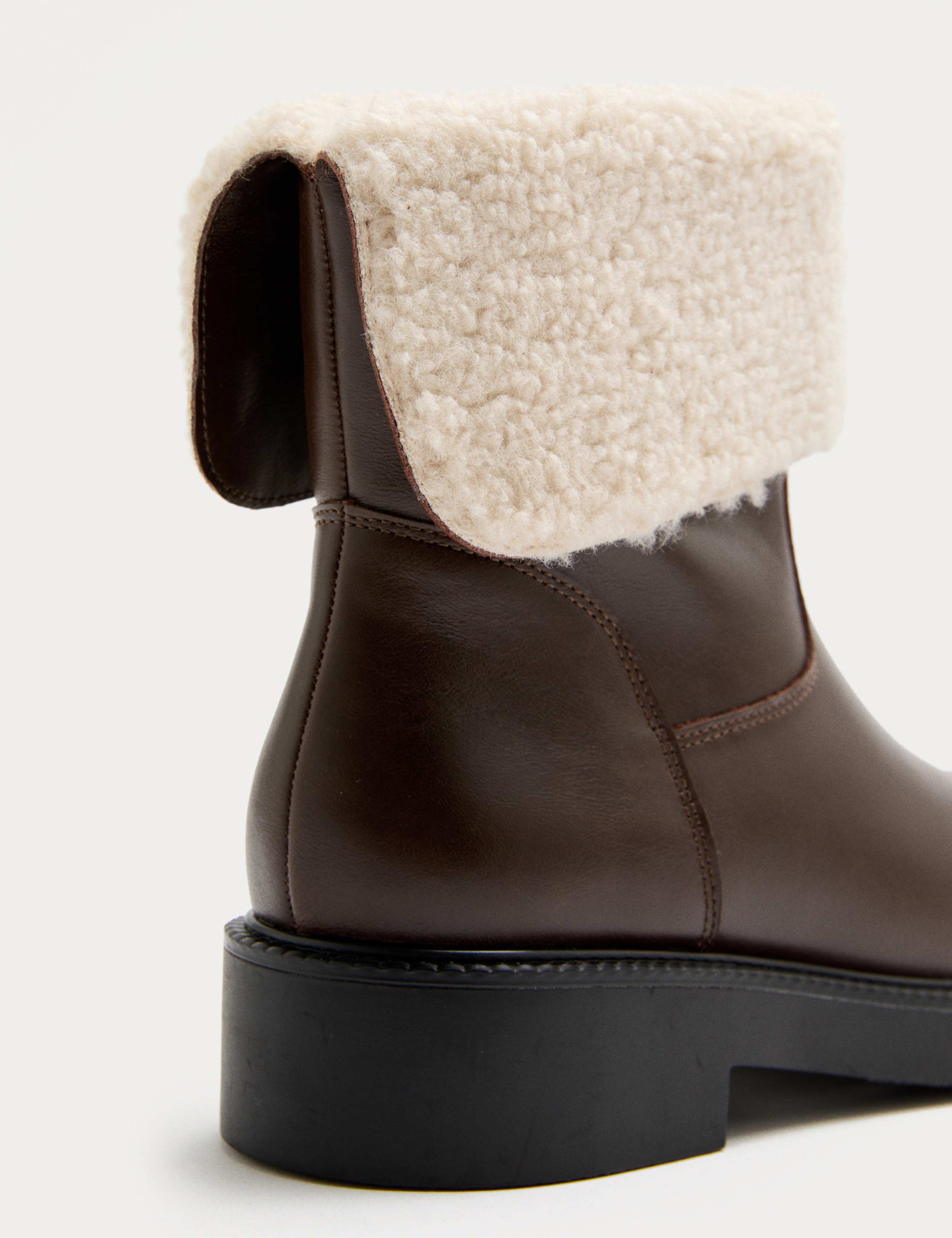 Leather Borg Lined Block Heel Mid Calf Boots 3 of 3