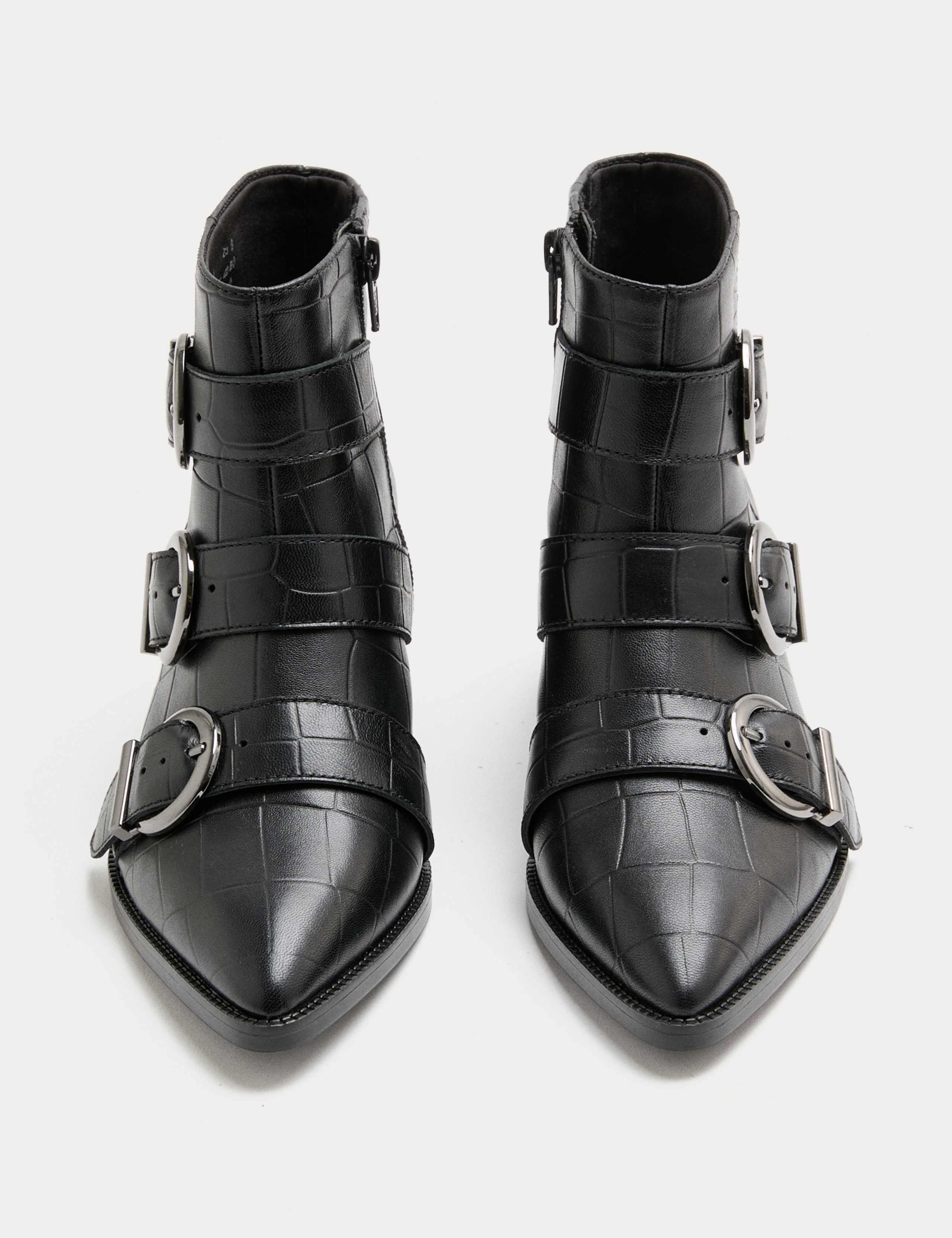 Leather Croc Buckle Block Heel Ankle Boots 2 of 3