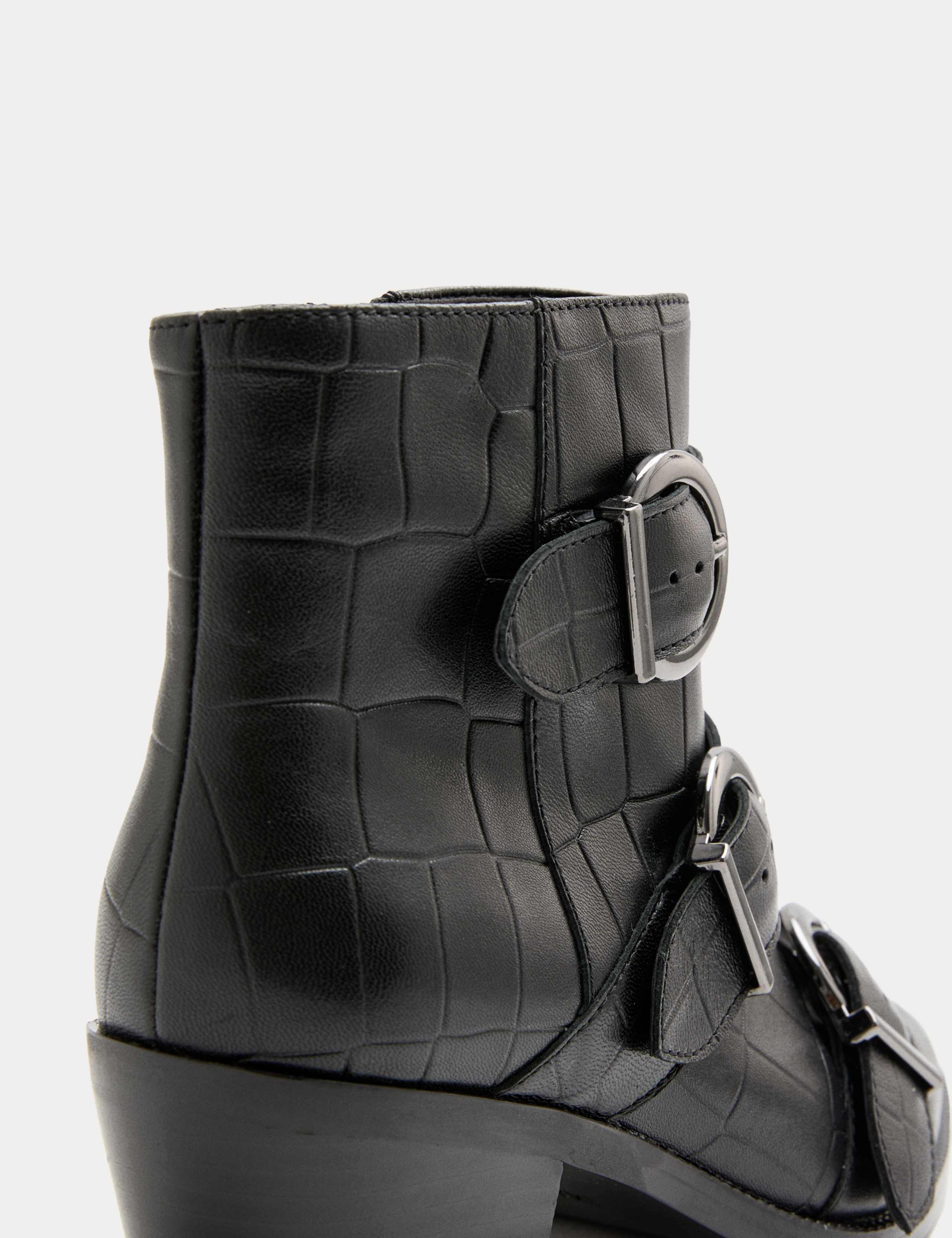 Leather Croc Buckle Block Heel Ankle Boots 3 of 3