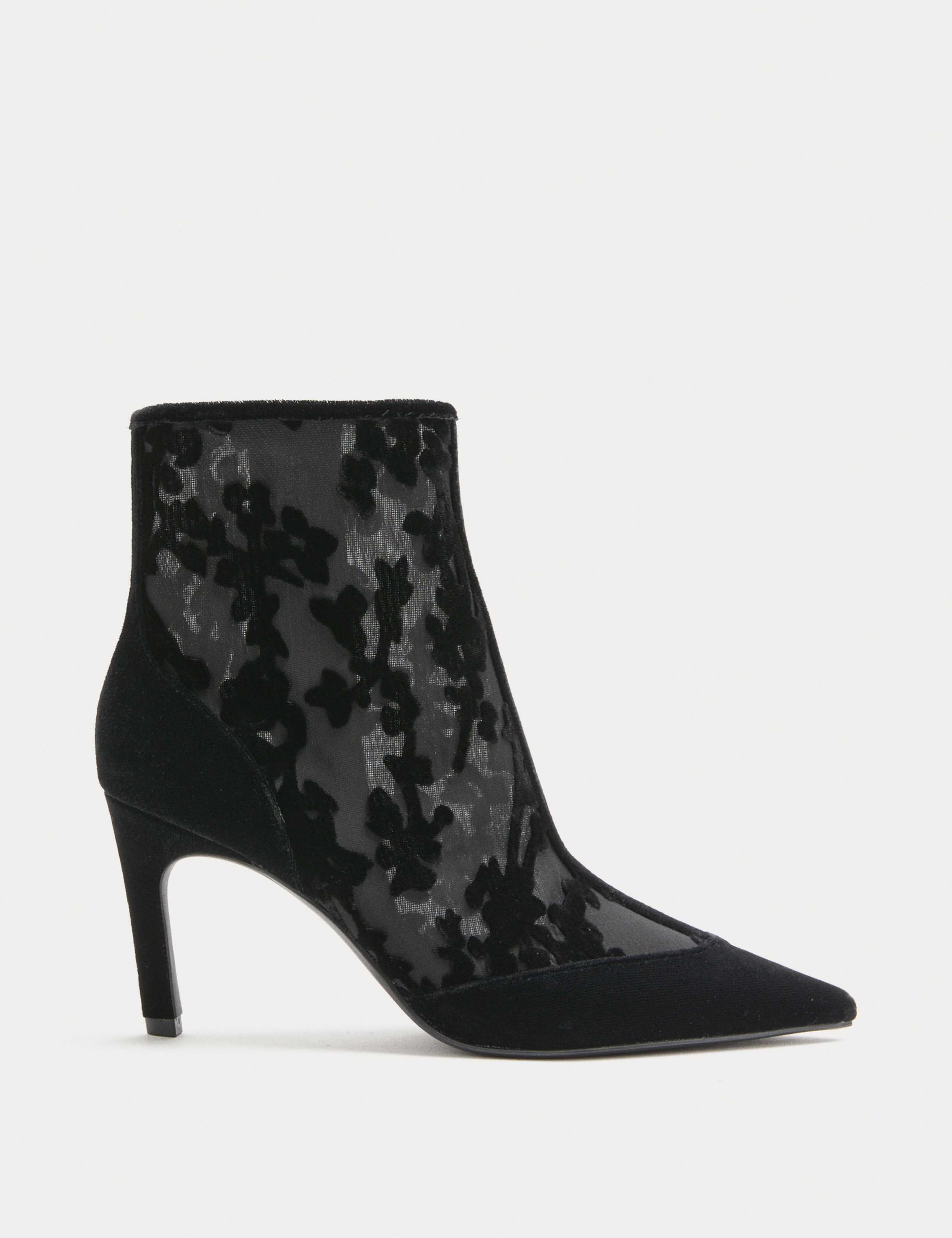 Mesh Floral Stiletto Heel Pointed Ankle Boots 1 of 3