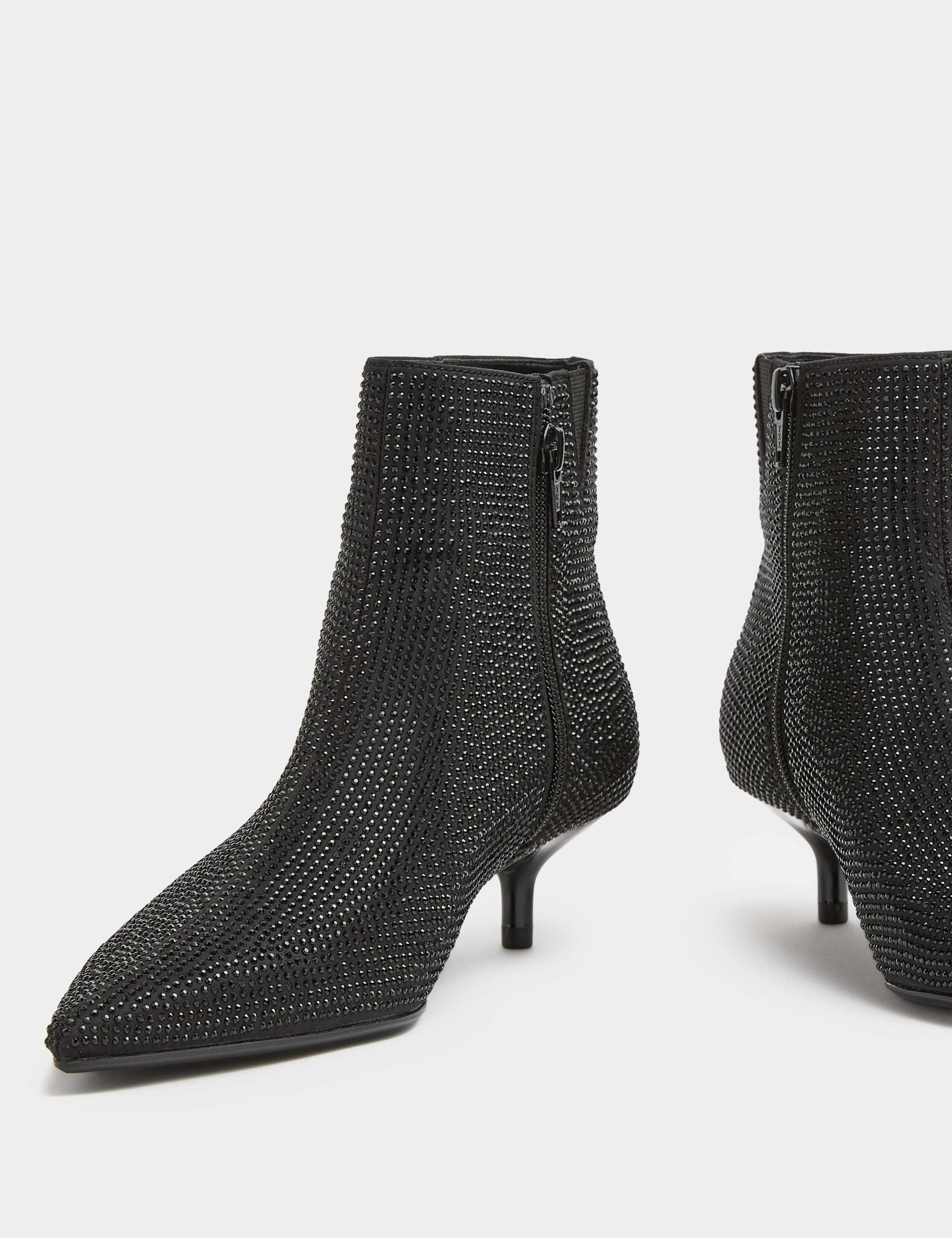 Satin Hotfix Kitten Heel Pointed Ankle Boots 2 of 3