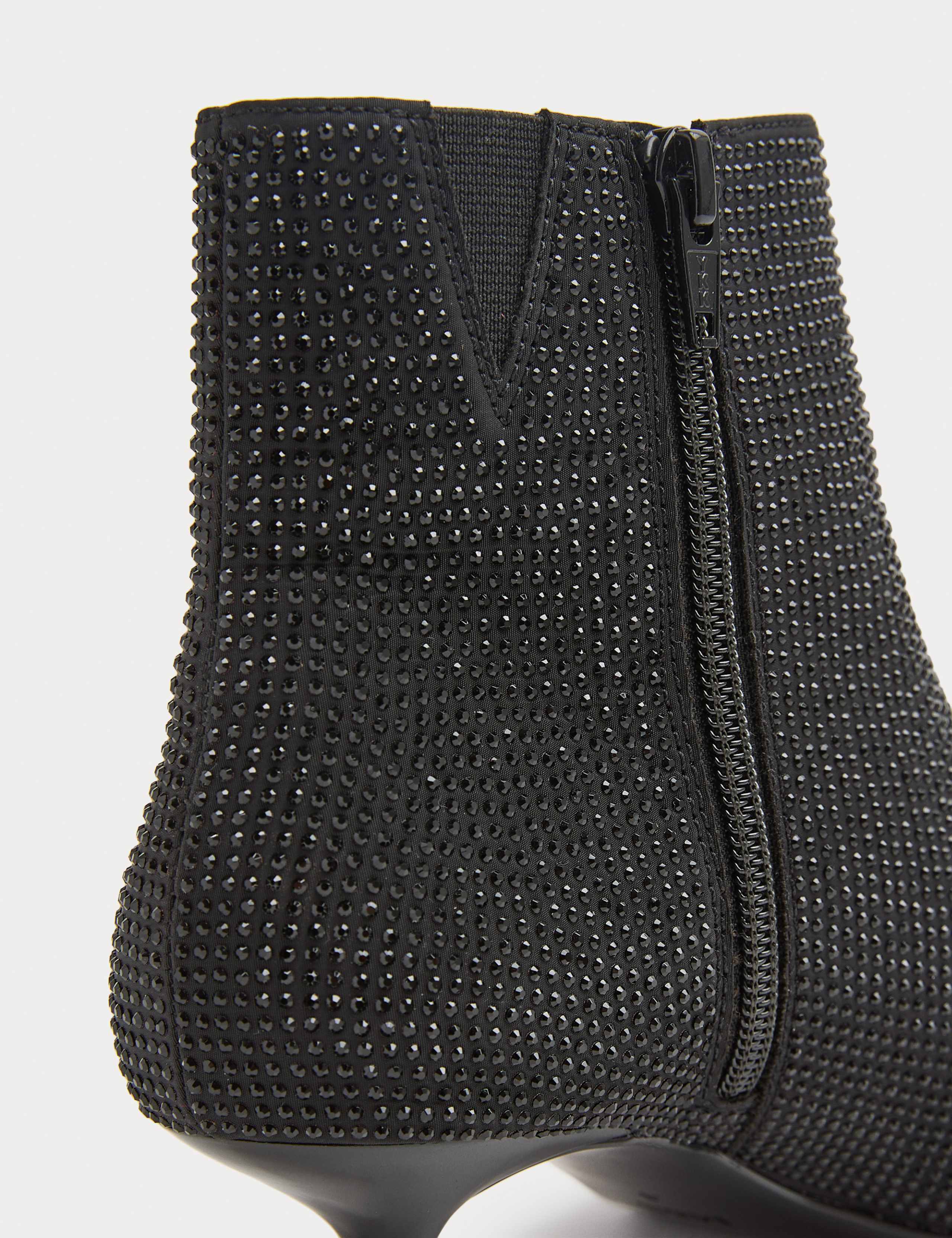 Satin Hotfix Kitten Heel Pointed Ankle Boots 3 of 3