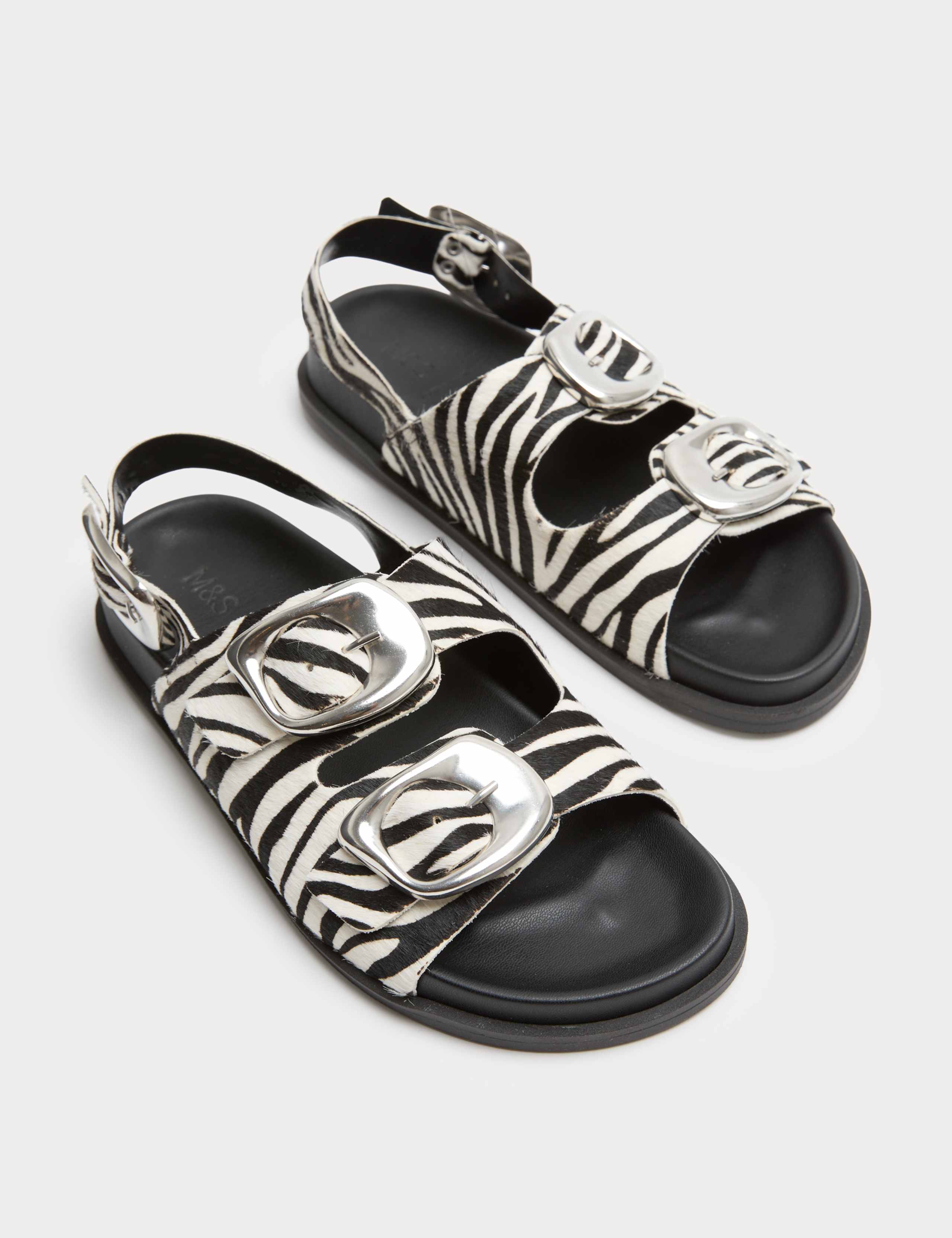 Leather Buckle Animal Print Flat Sandals 2 of 4