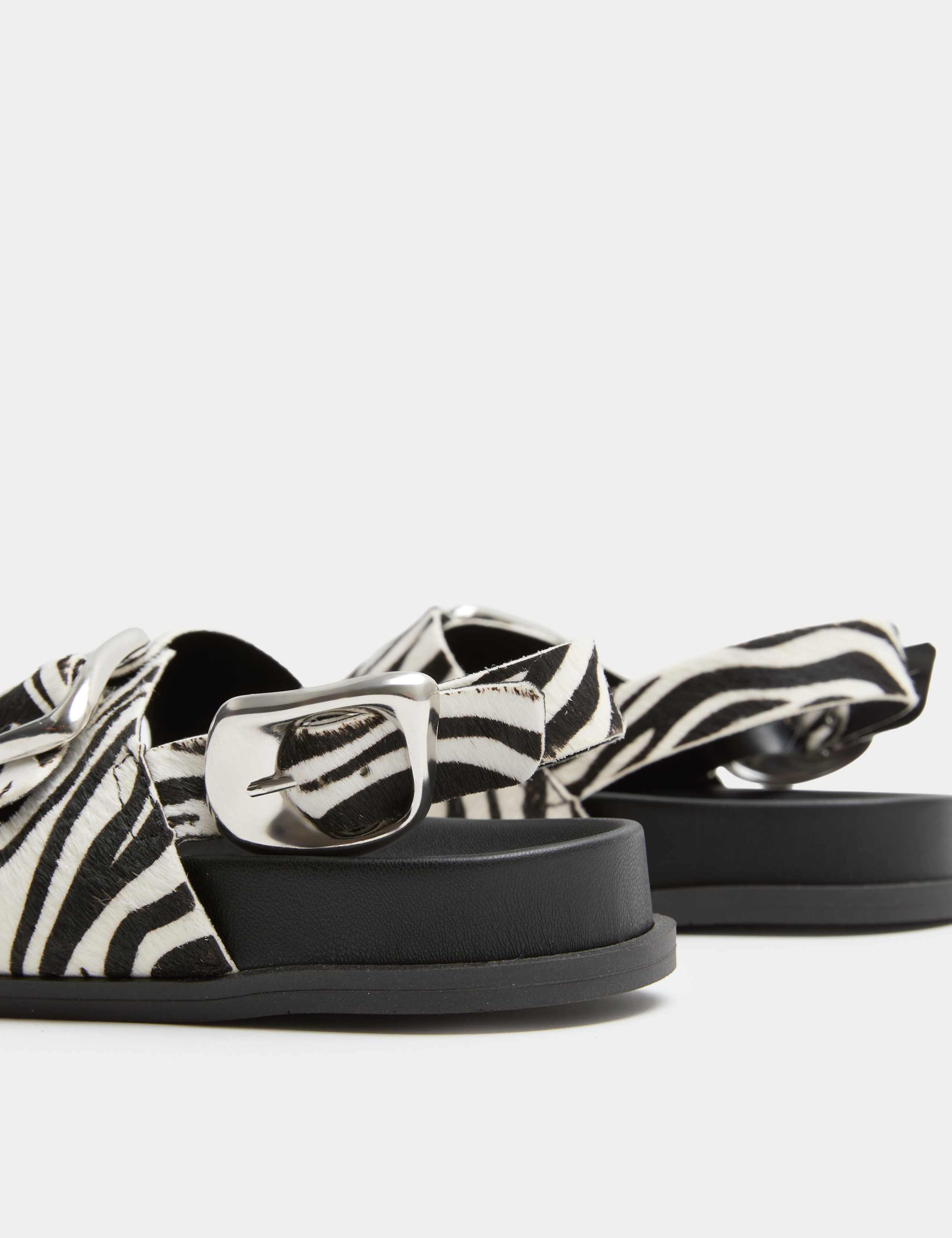 Leather Buckle Animal Print Flat Sandals 3 of 4