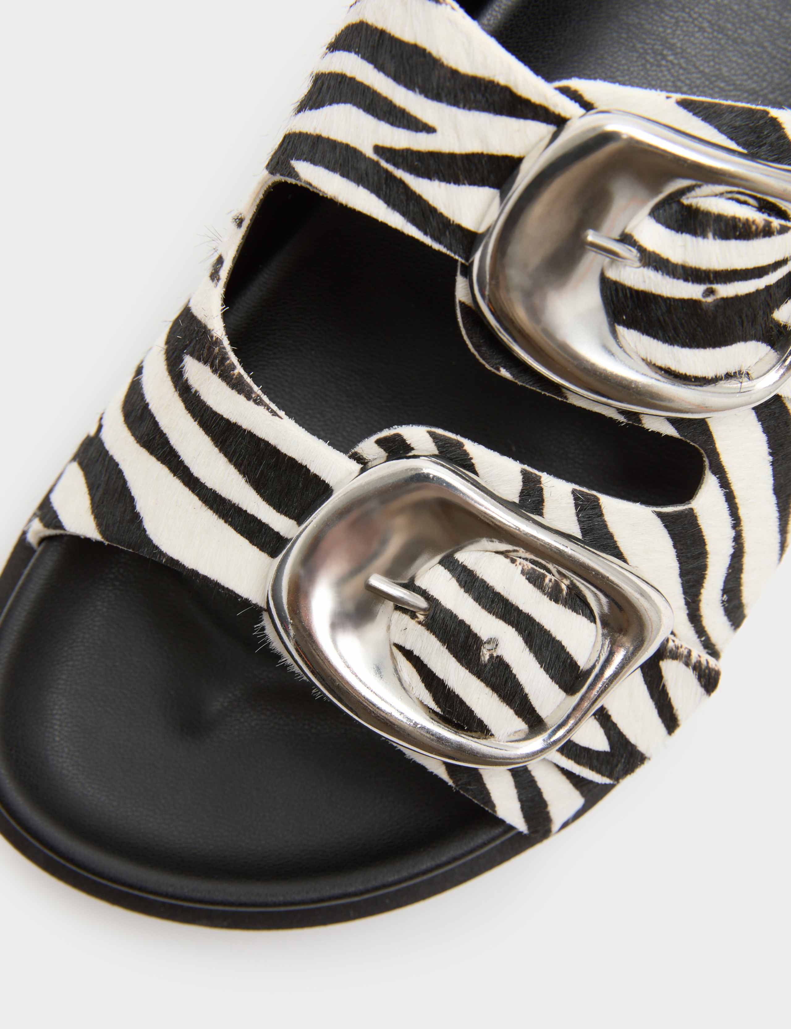 Leather Buckle Animal Print Flat Sandals 4 of 4