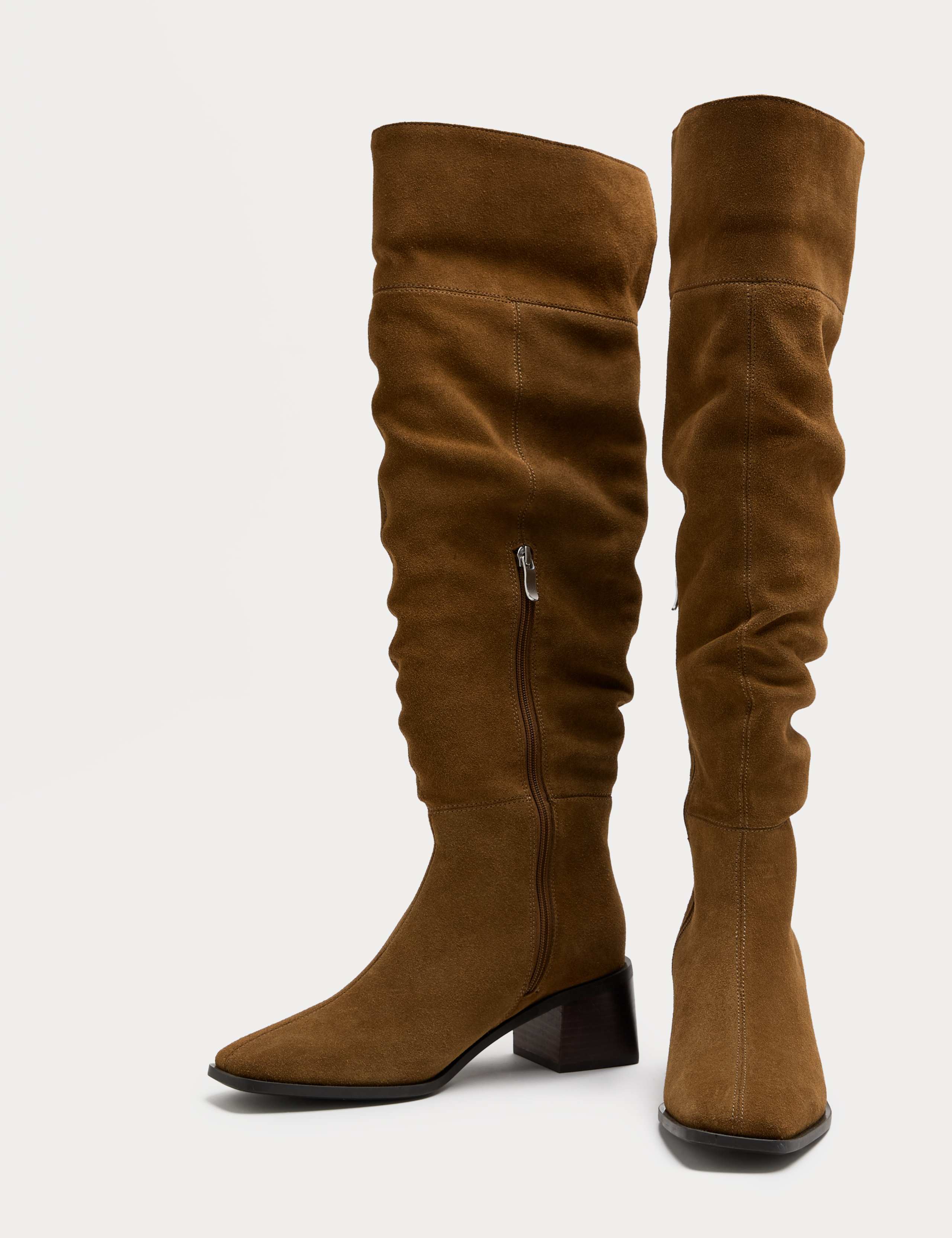 Suede Square Toe Knee High Boots 1 of 3