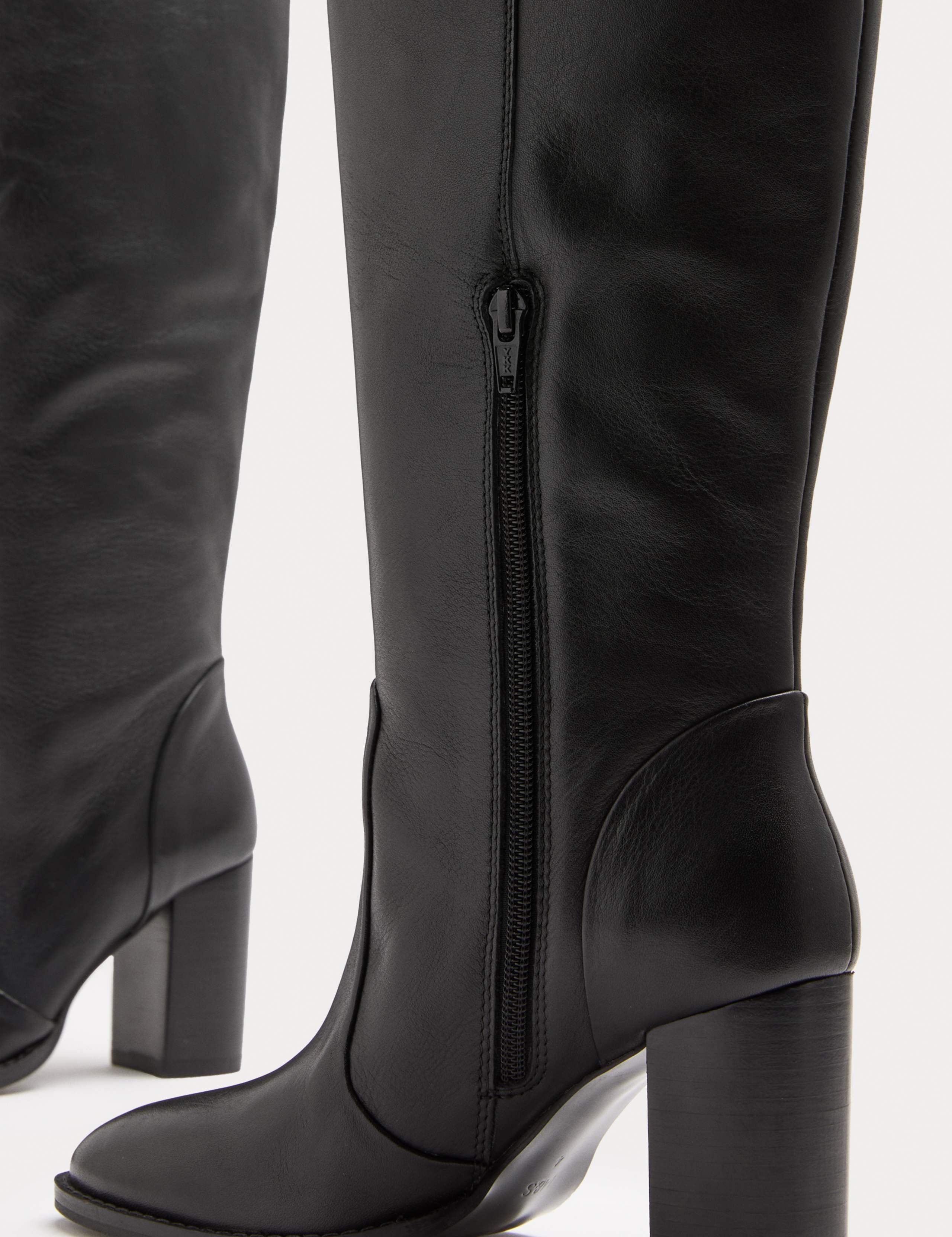Leather Block Heel Knee High Boots 3 of 3