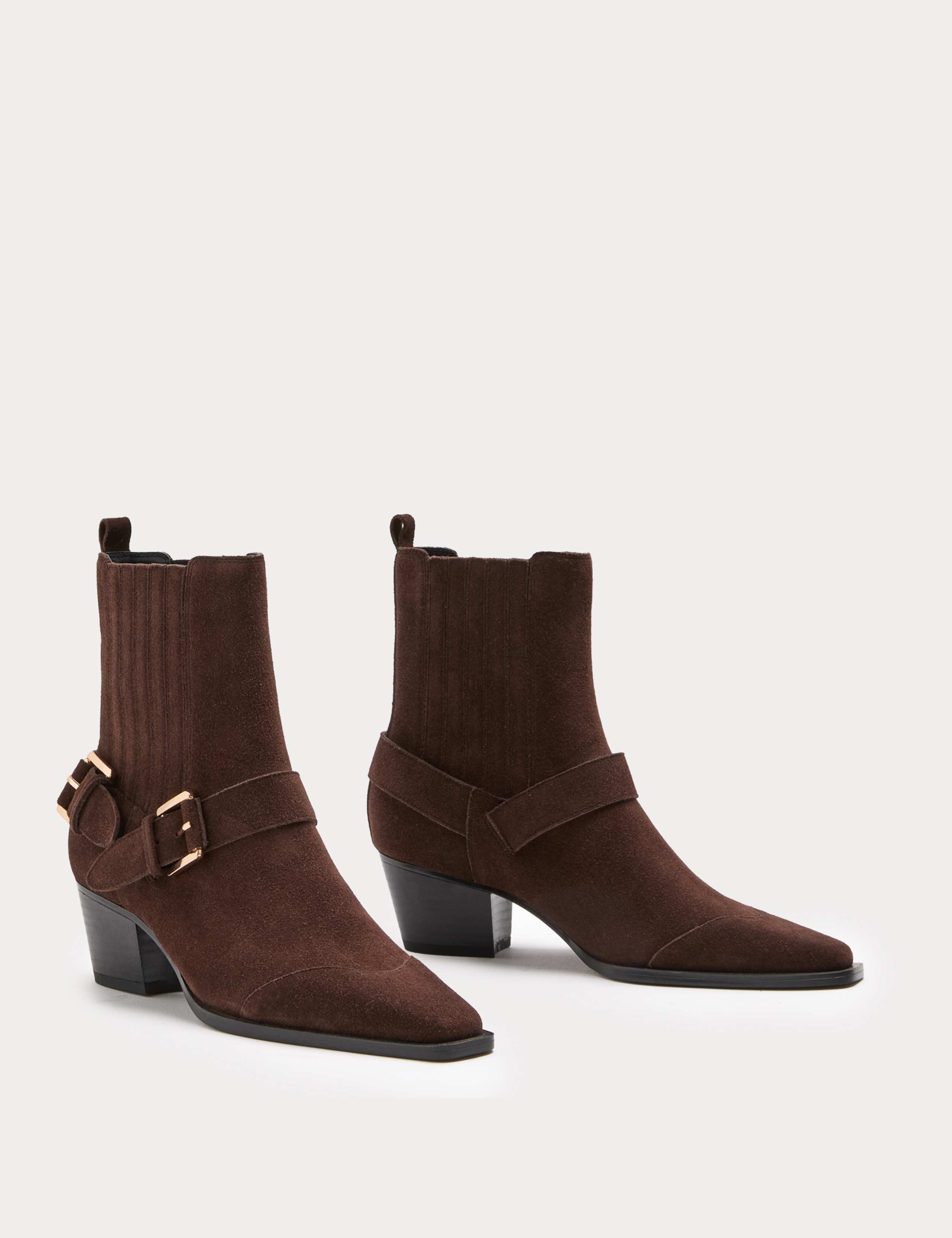 Suede Buckle Block Heel Chisel Toe Ankle Boots 2 of 3