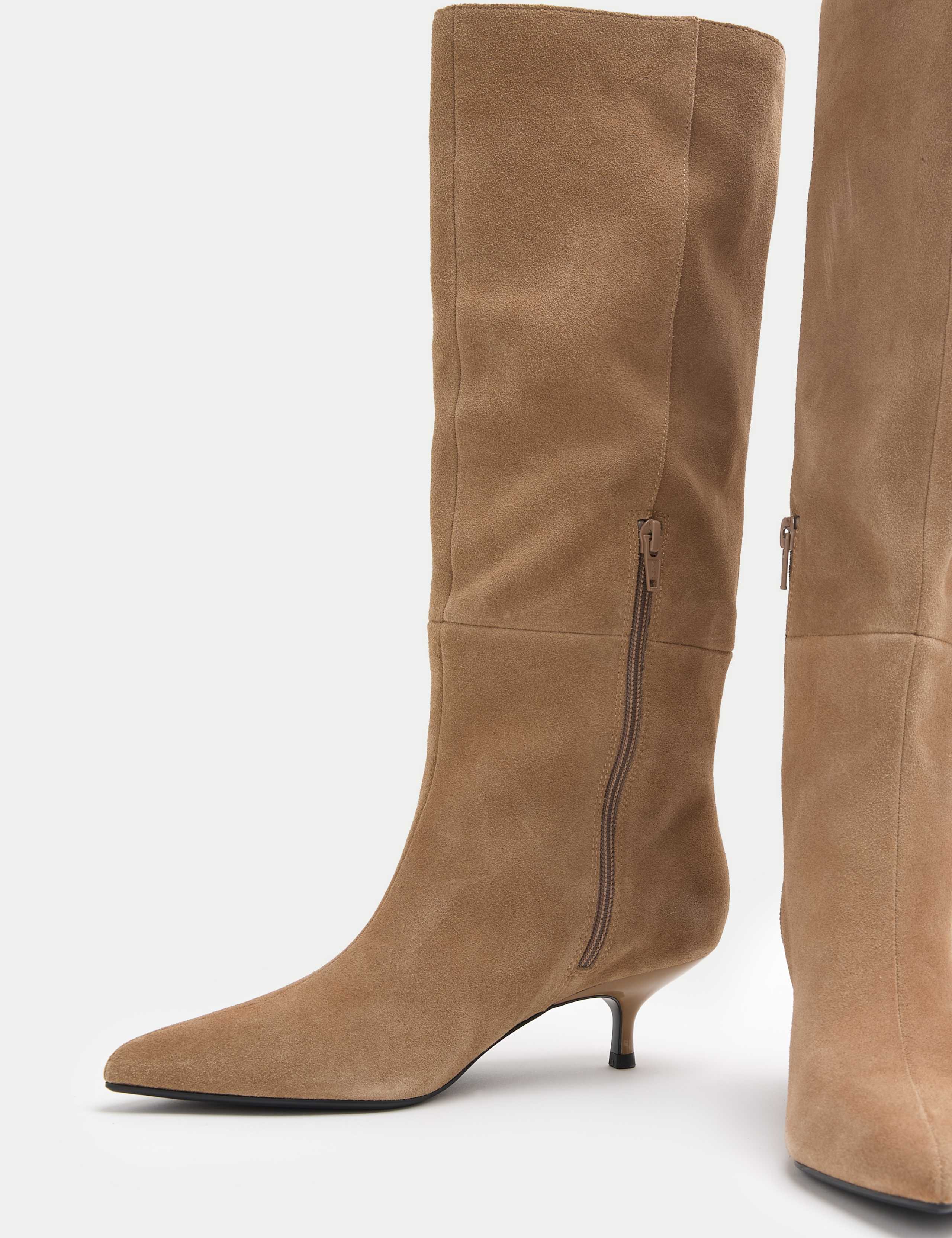 Suede Kitten Heel Pointed Knee High Boots 1 of 3