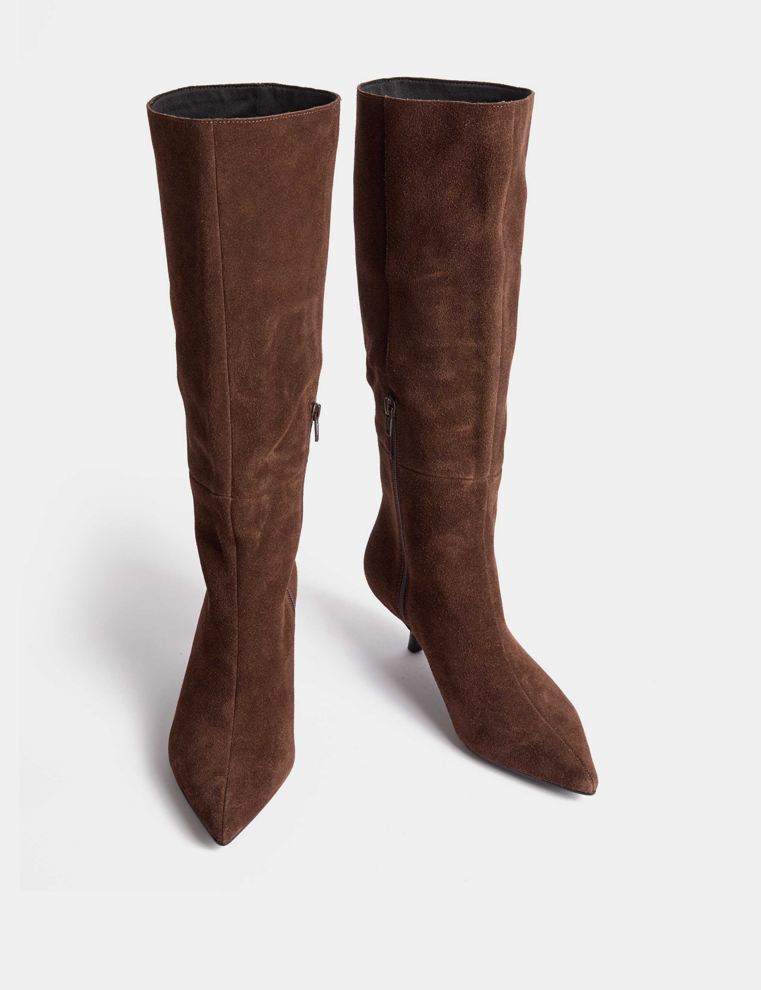 Suede Kitten Heel Pointed Knee High Boots 2 of 3