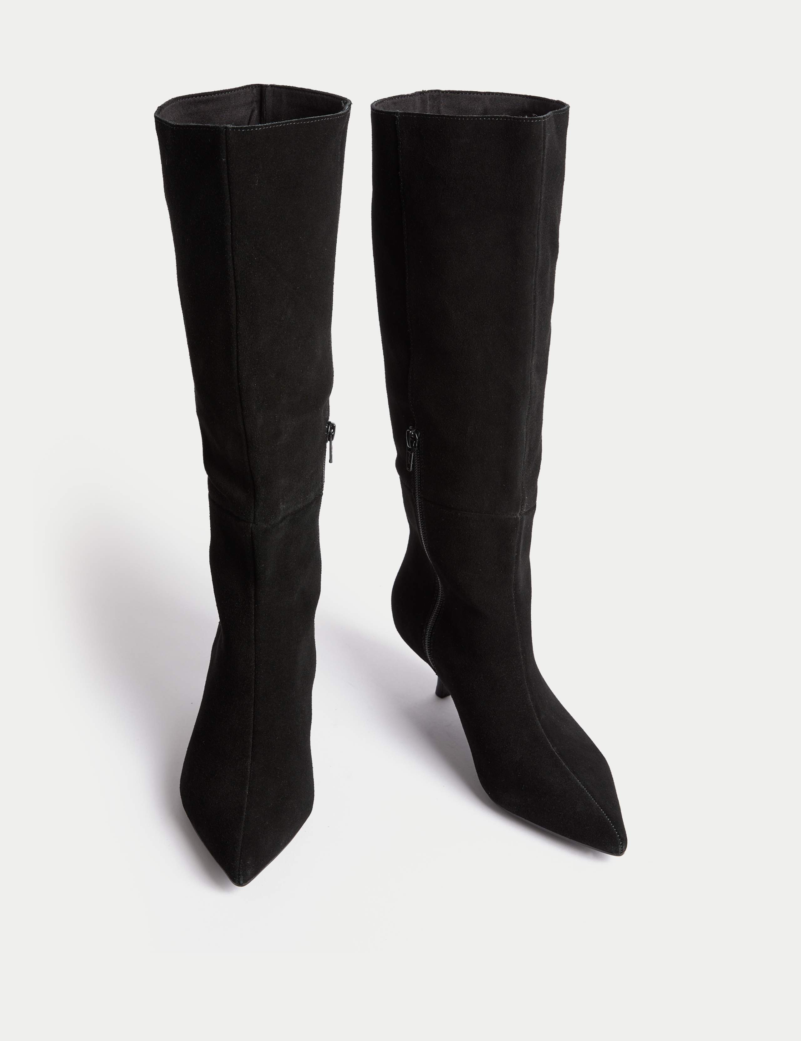 Suede Kitten Heel Pointed Knee High Boots 2 of 3