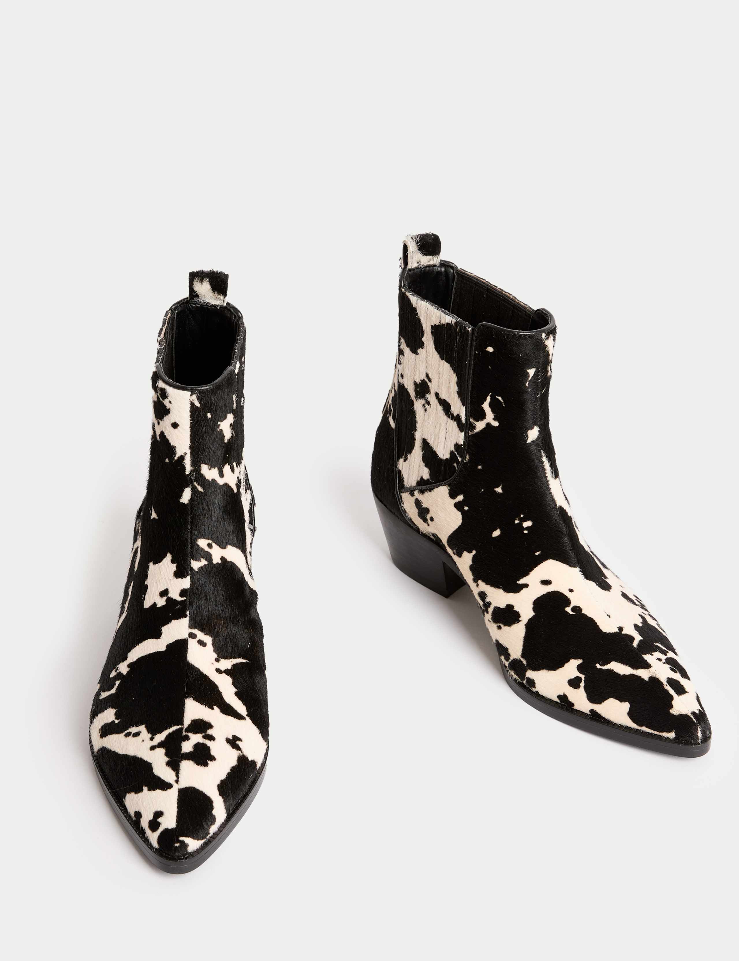 Leather Animal Print Block Heel Ankle Boots 2 of 3