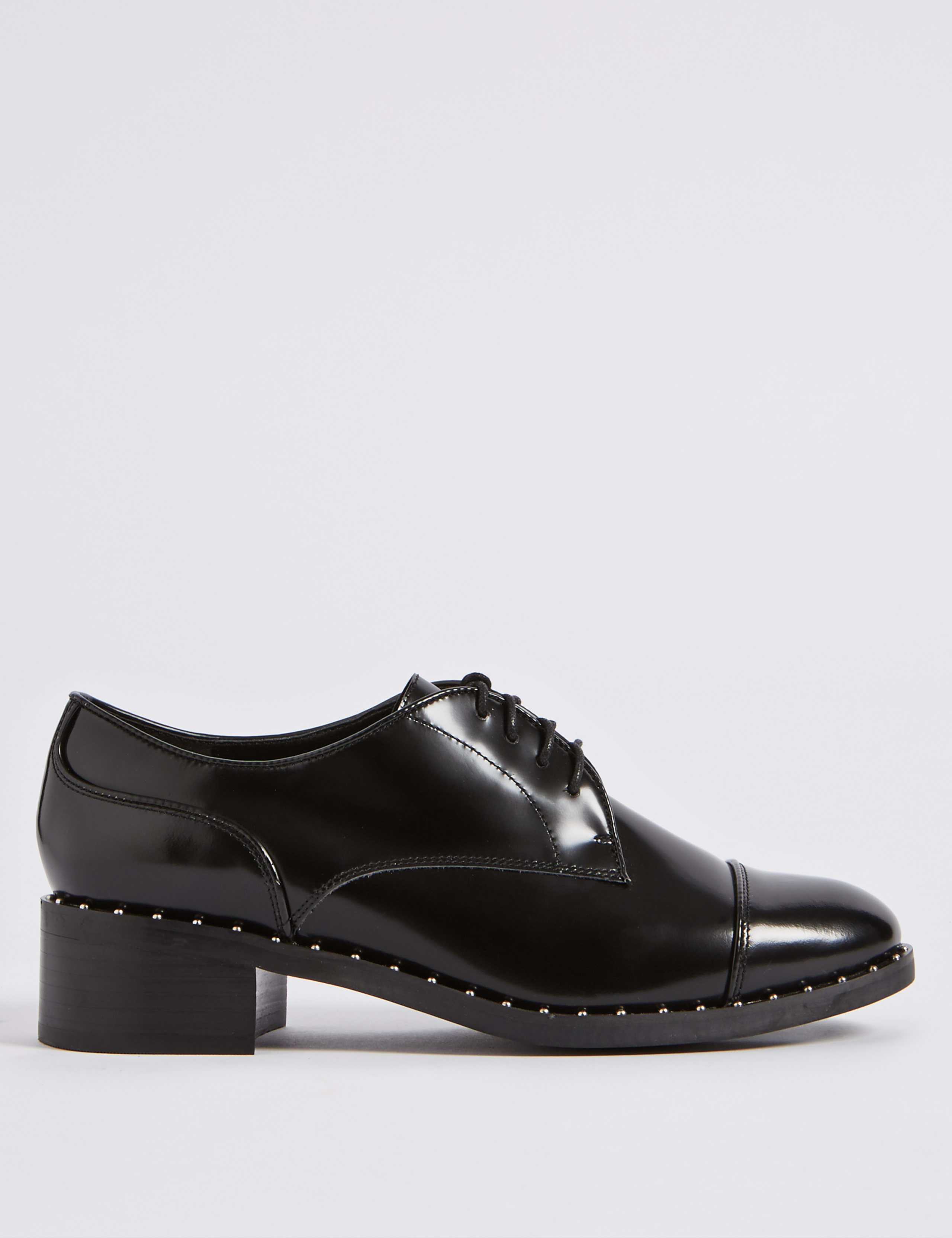 Wide Fit Leather Block Heel Brogue Shoes 2 of 6