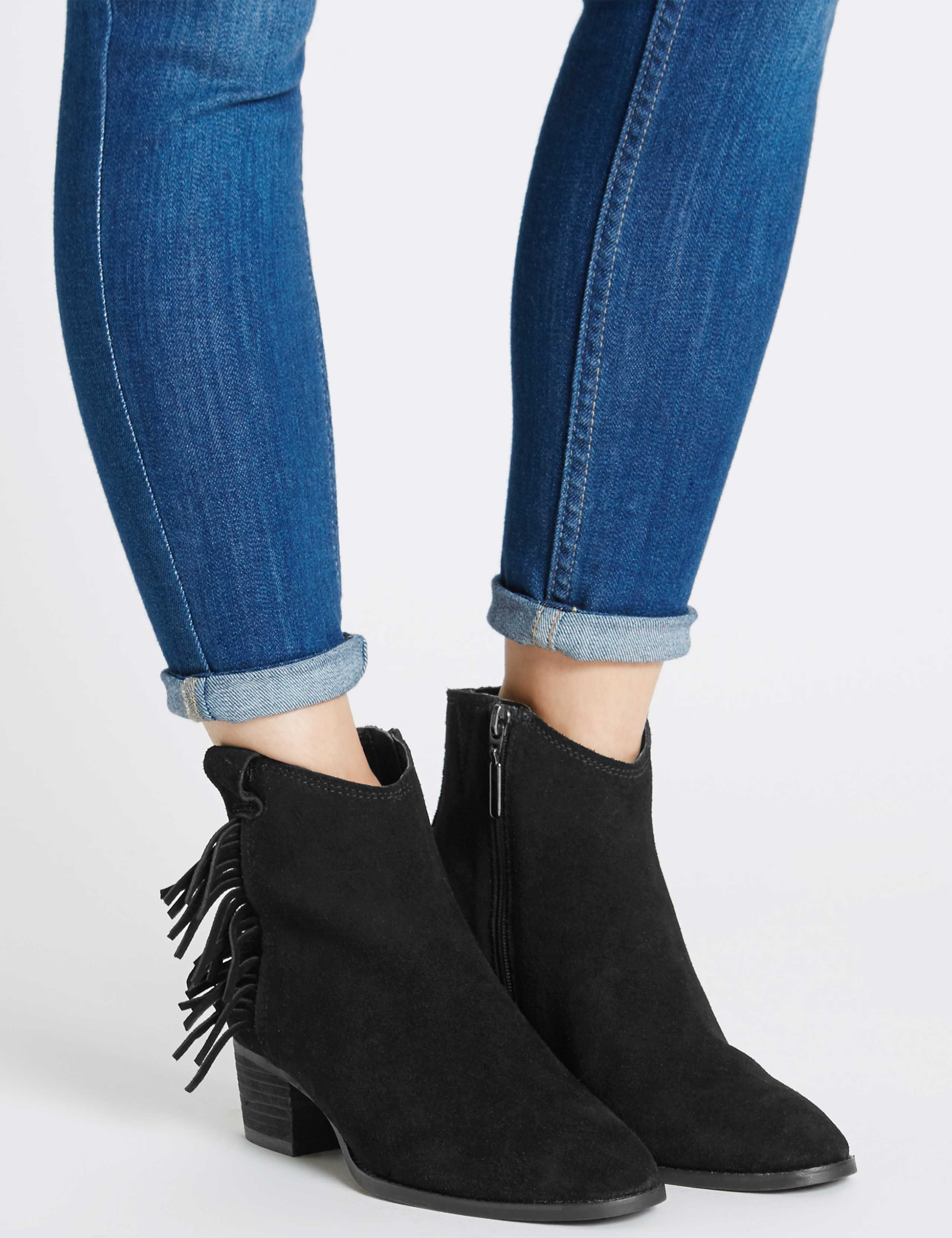 Wide Fit Leather Block Heel Ankle Boots 1 of 4