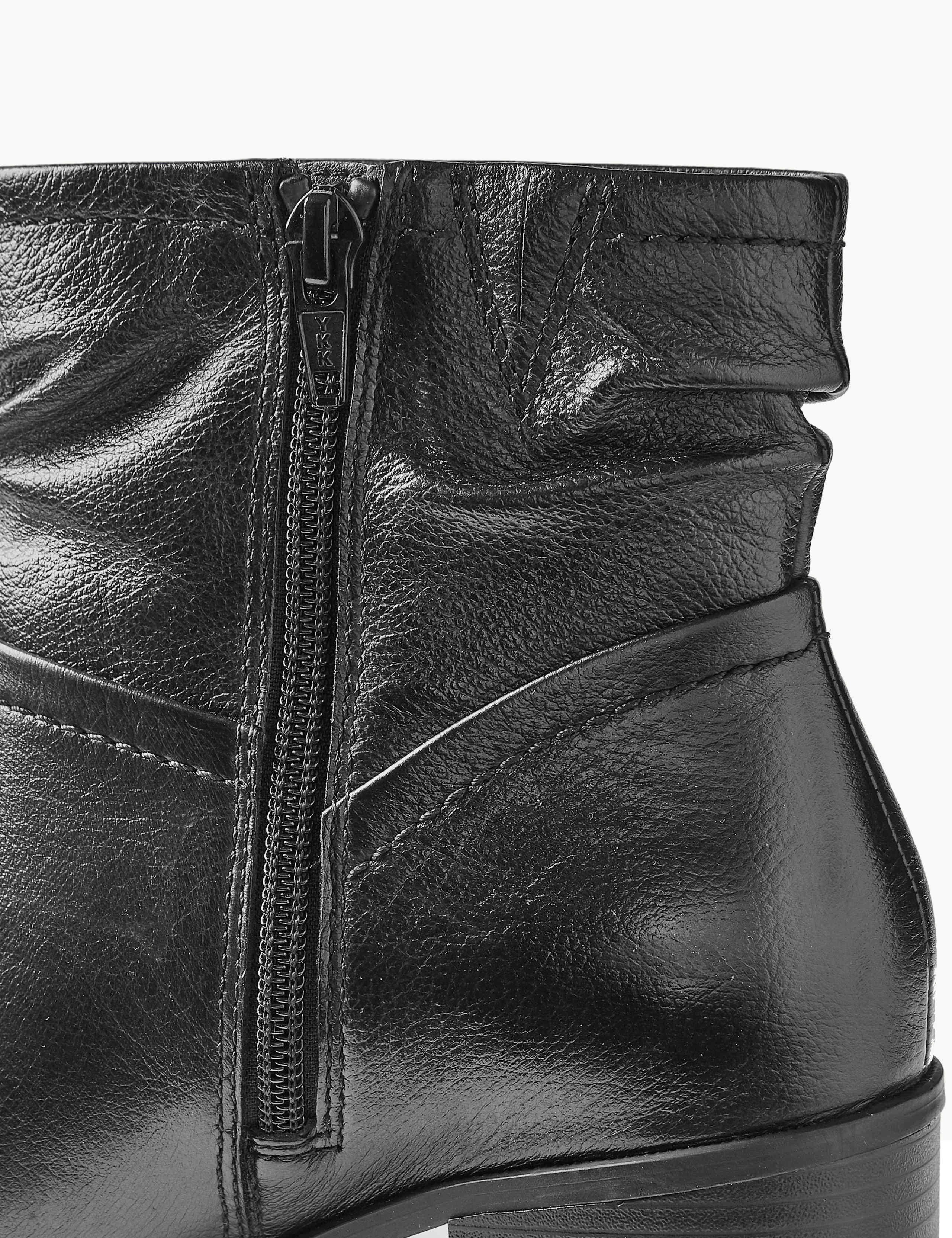 Wide Fit Leather Ruched Block Heel Ankle Boots 4 of 6