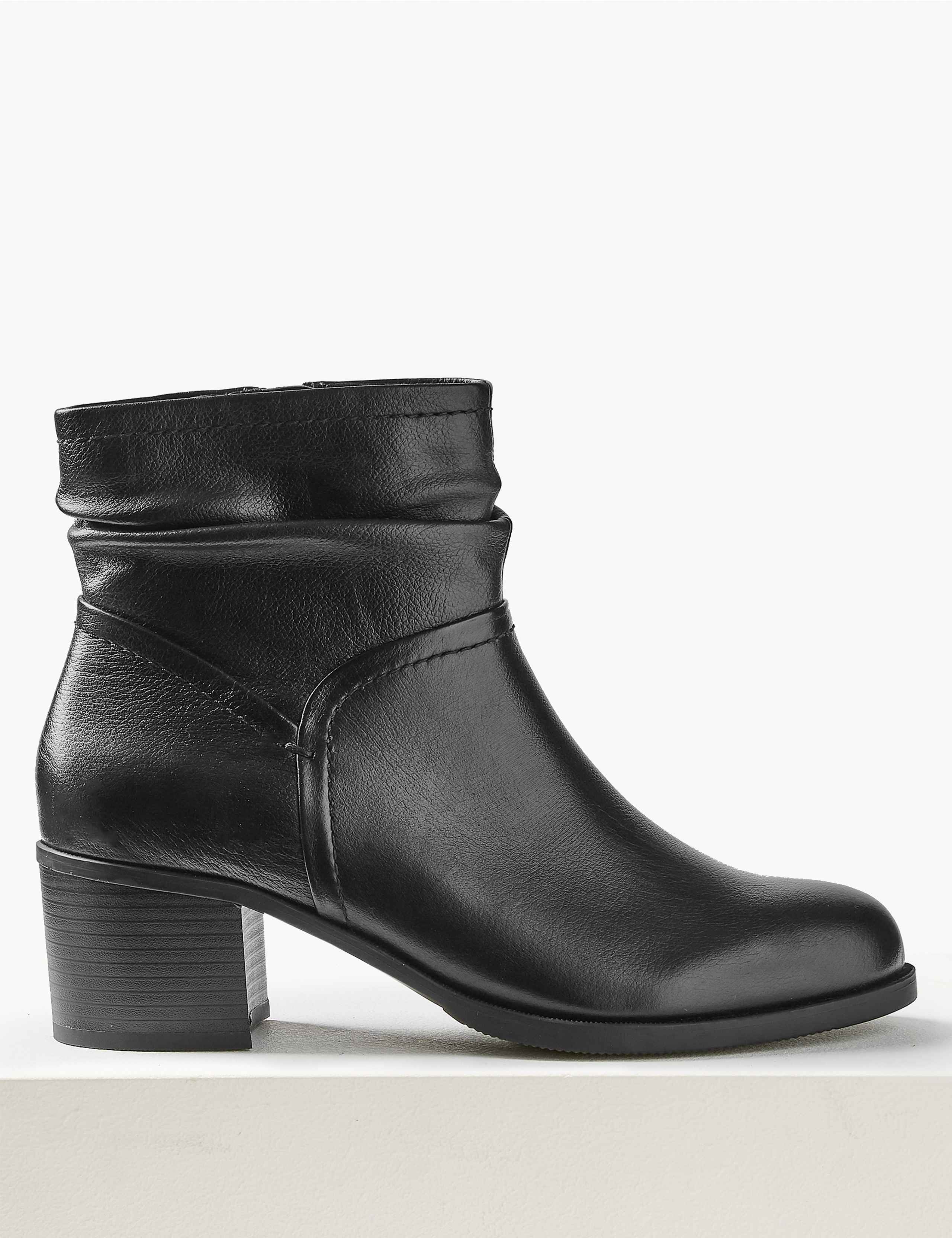 Wide Fit Leather Ruched Block Heel Ankle Boots 2 of 6