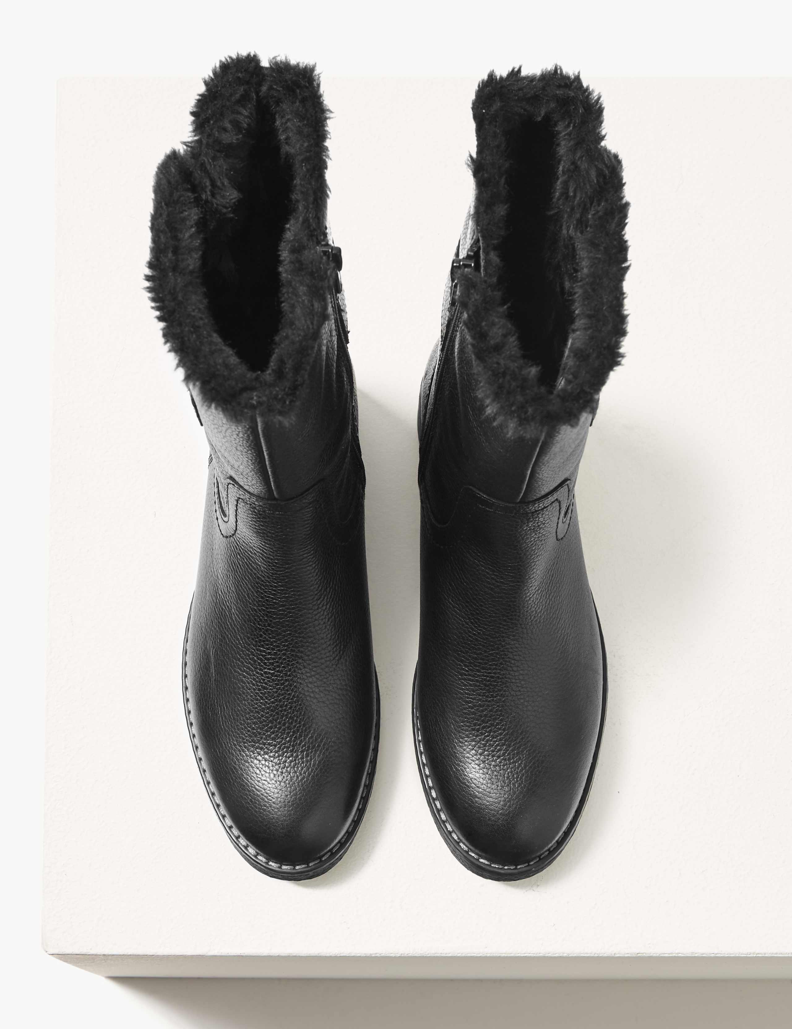 Wide Fit Leather Faux Fur Cuff Ankle Boots 4 of 6
