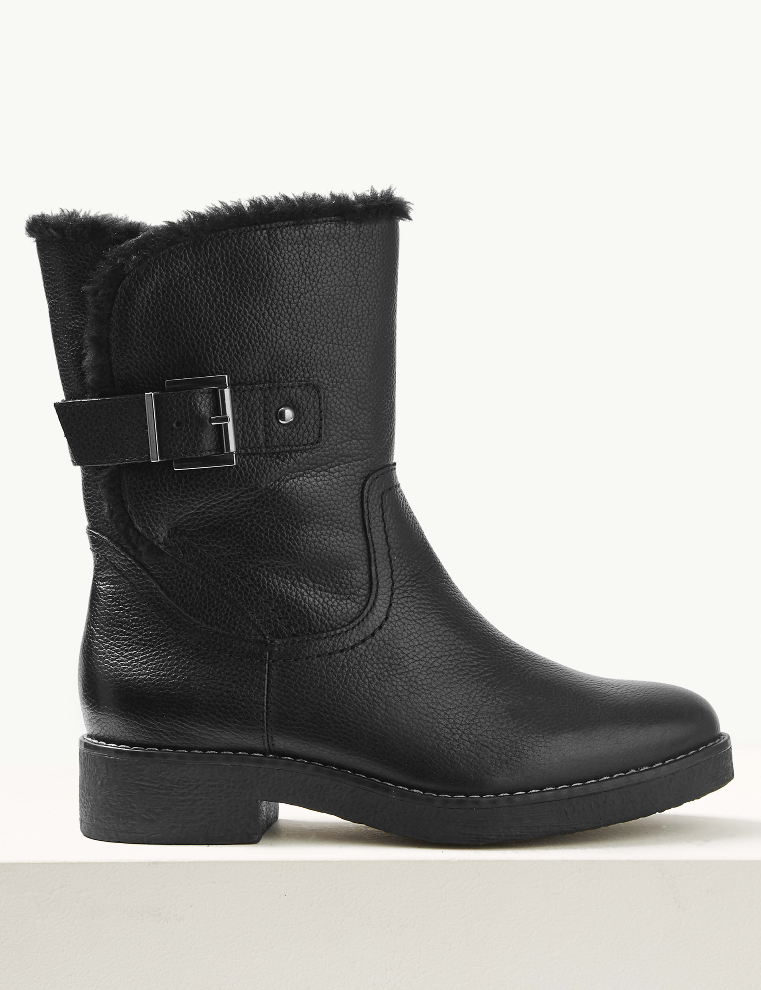 Wide Fit Leather Faux Fur Cuff Ankle Boots 2 of 6