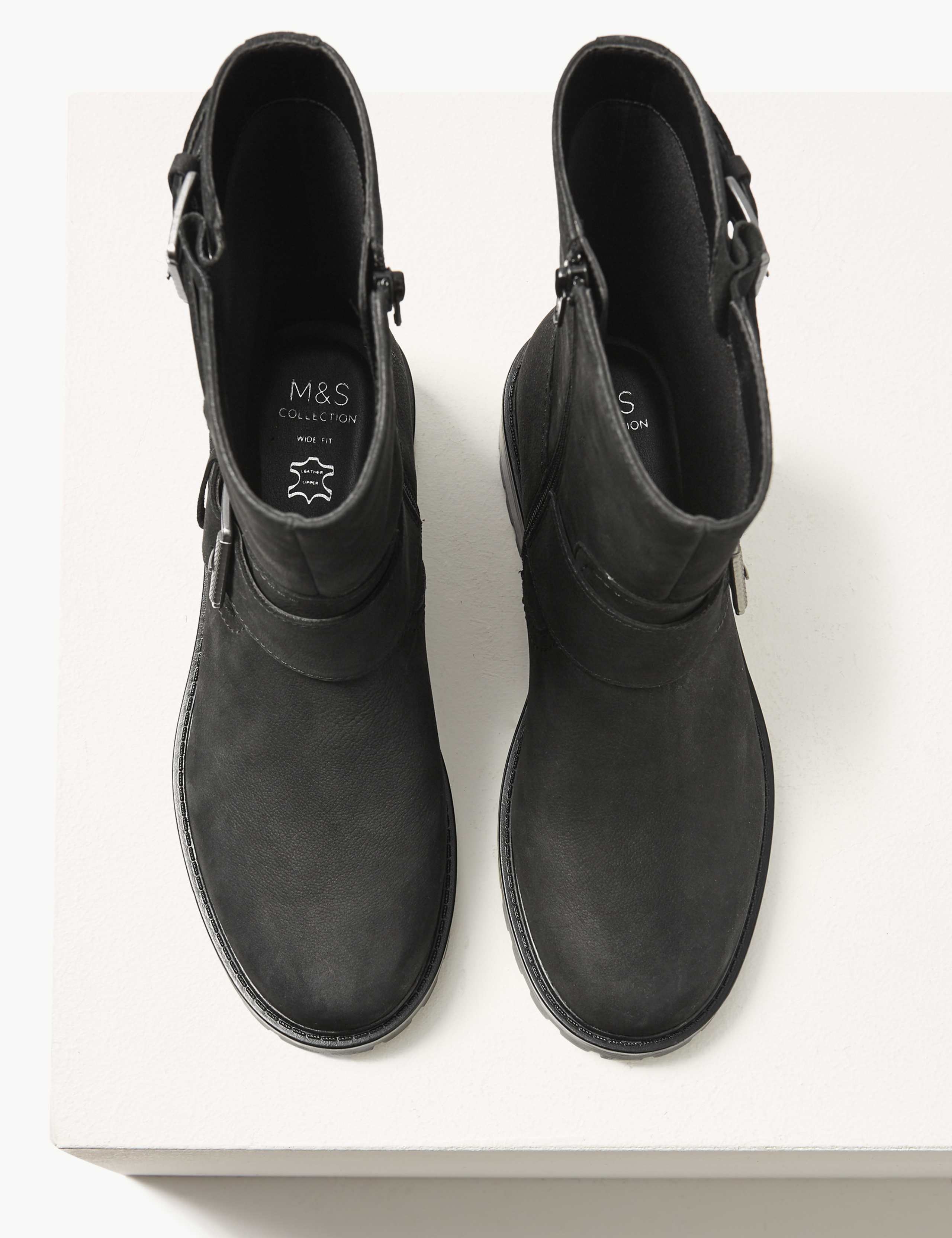 Wide Fit Leather Biker Ankle Boots 4 of 6