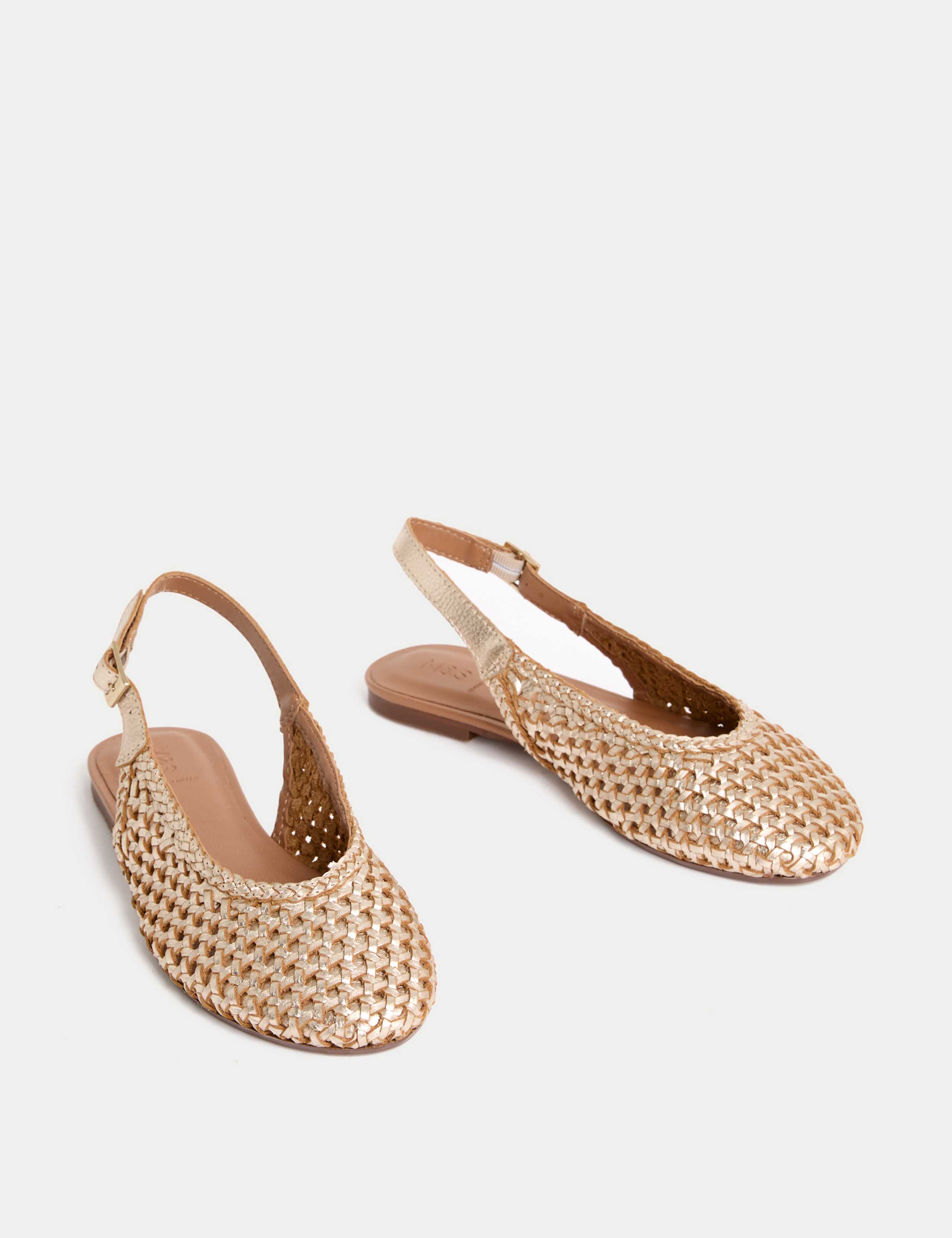 Leather Woven Flat Slingback Shoes 2 of 3