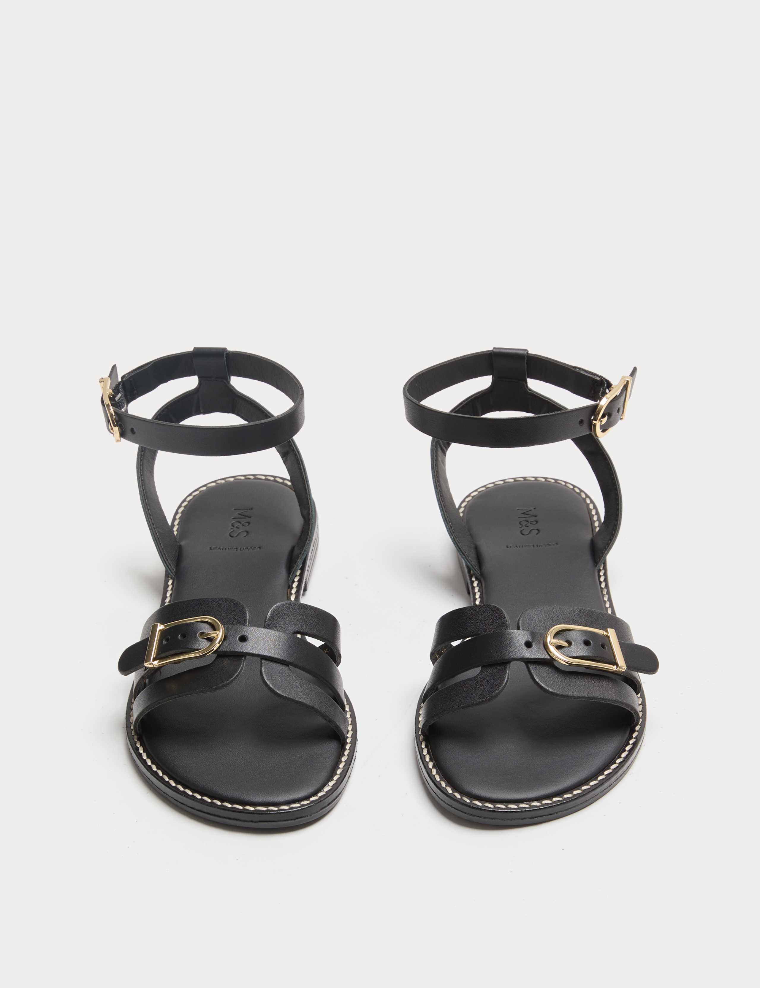 Leather Buckle Ankle Strap Sandals 1 of 3