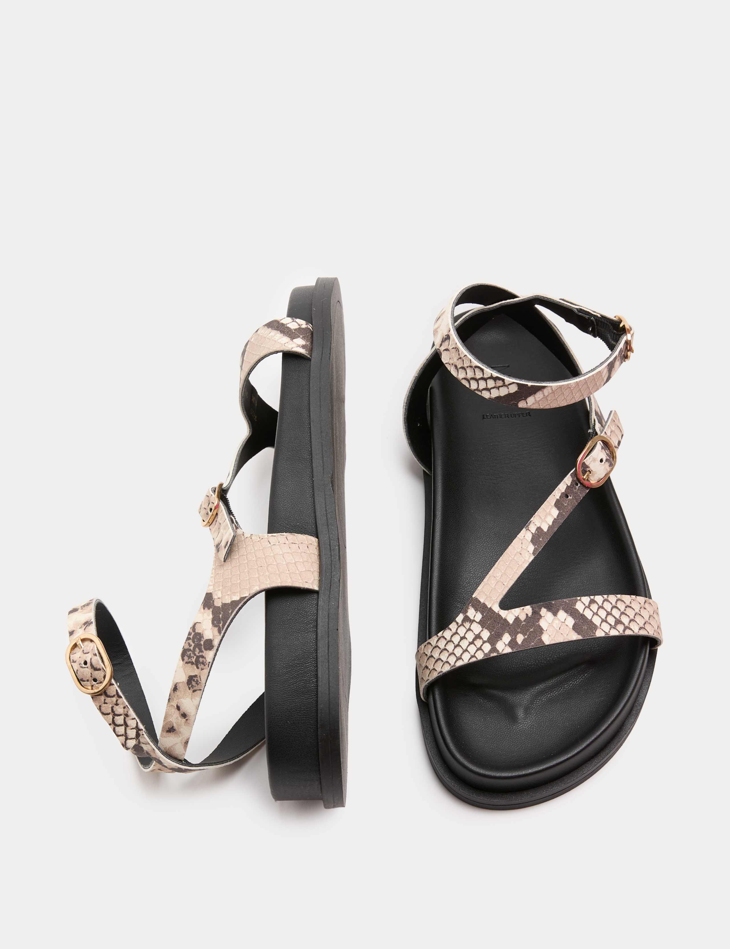 Leather Buckle Ankle Strap Flat Sandals 1 of 3