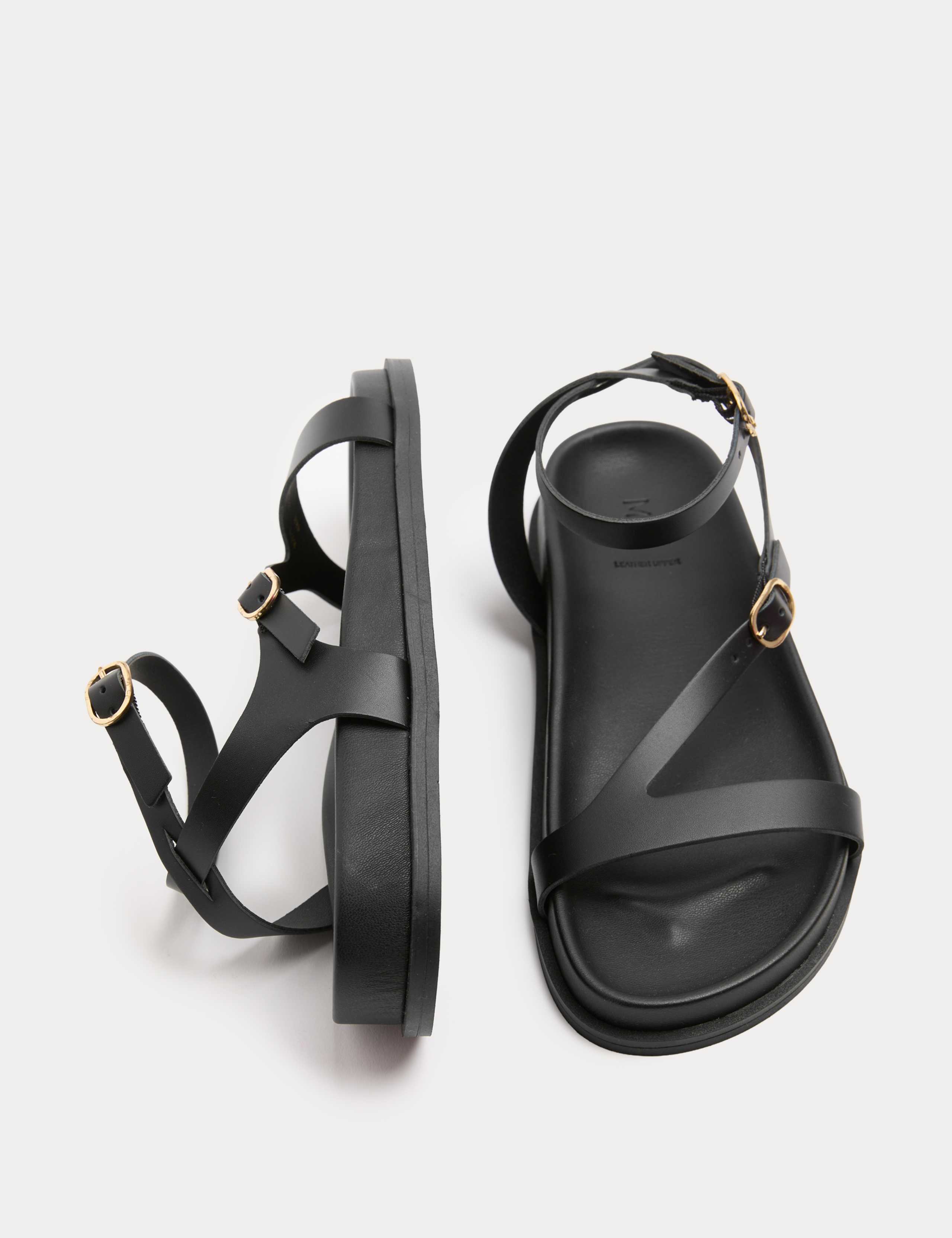 Leather Buckle Ankle Strap Flat Sandals 1 of 3