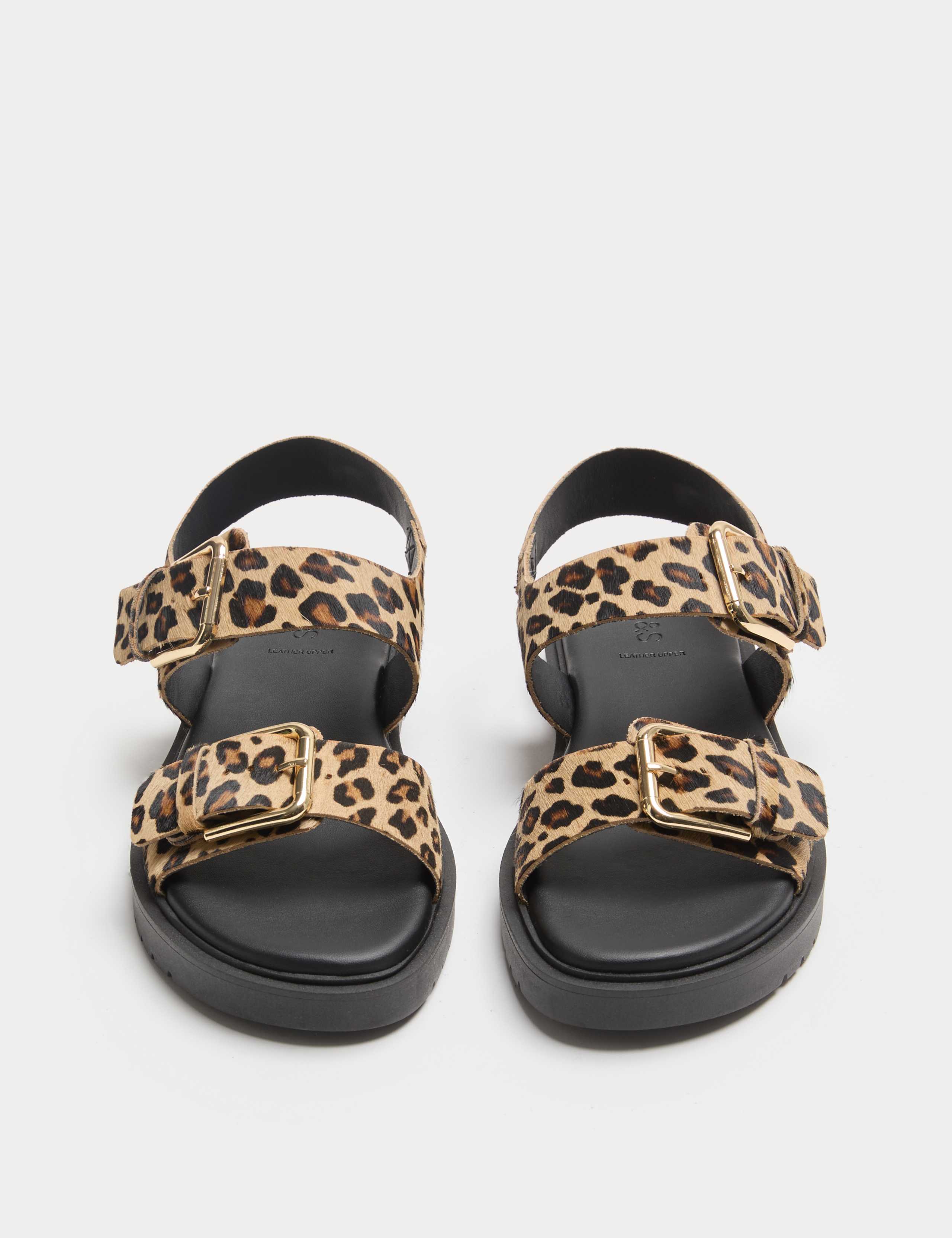 Leather Leopard Print Flatform Sandals 1 of 3