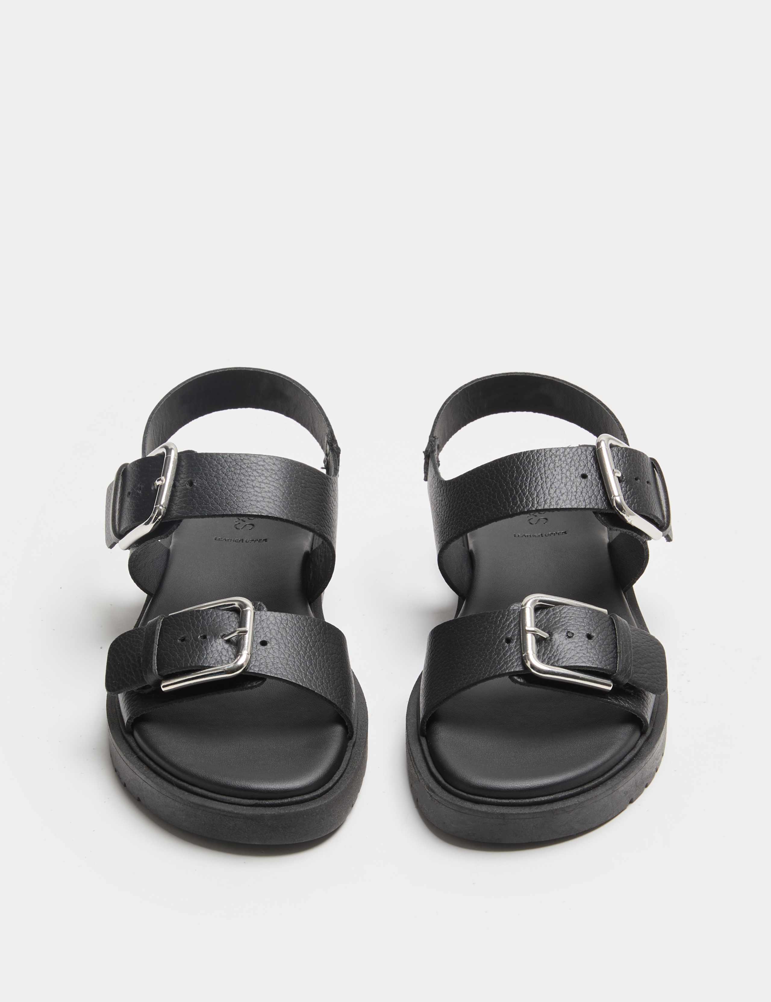 Leather Buckle Ankle Strap Flatform Sandals 1 of 3