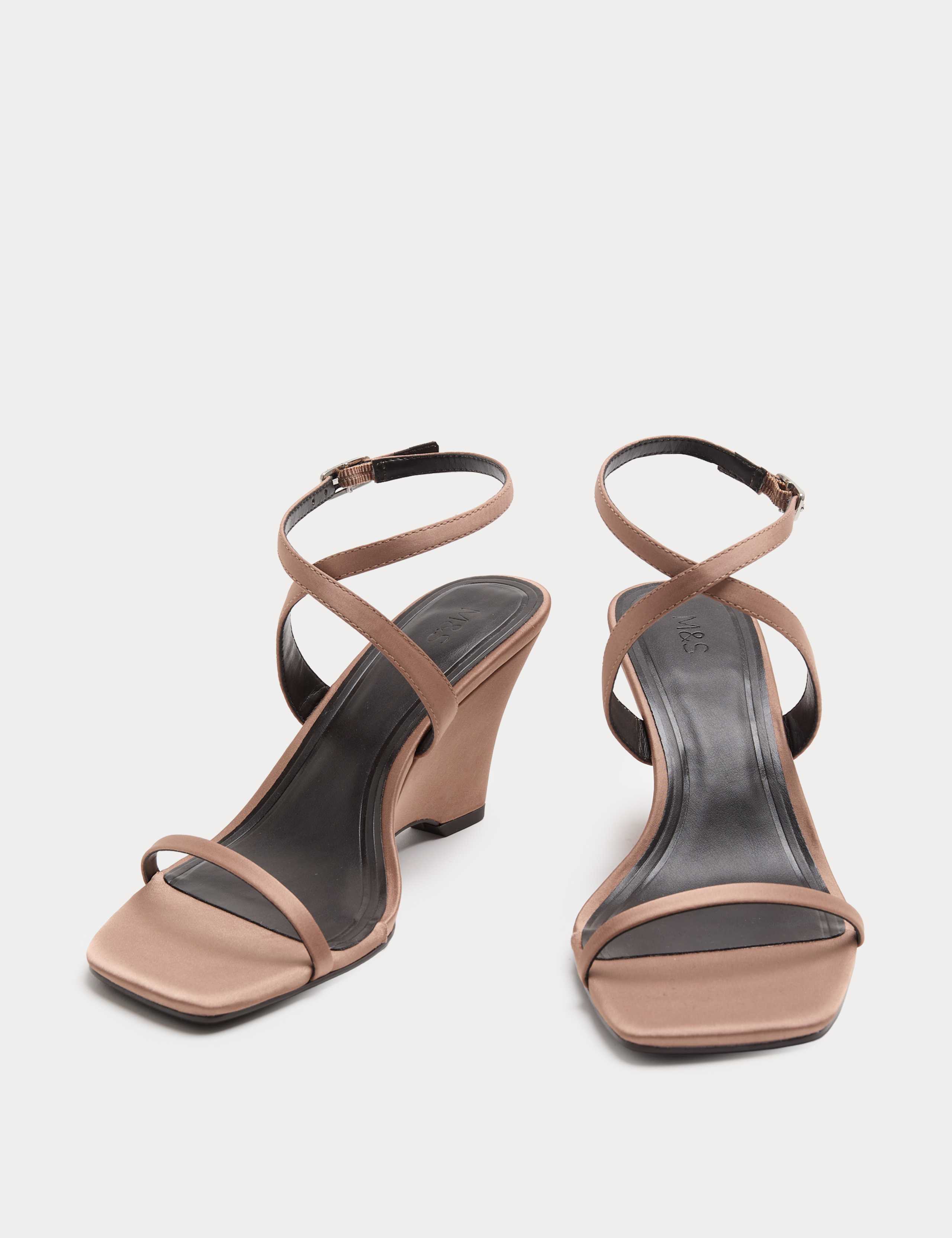 Satin Strappy Wedge Heel Sandals 1 of 3