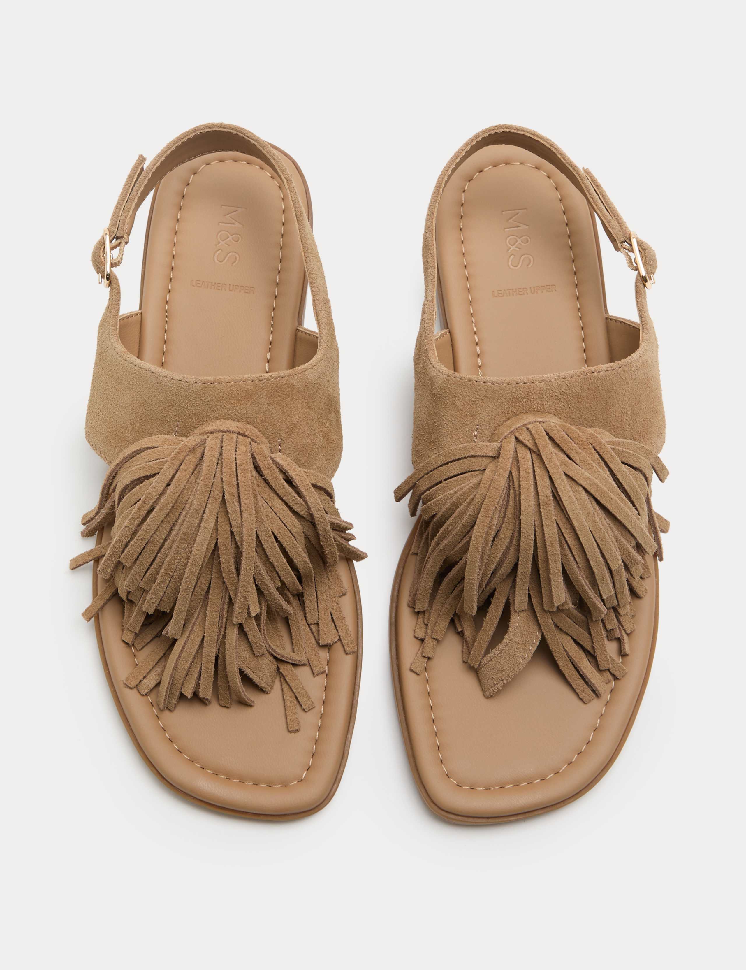 Suede Fringed Block Heel Sandals 2 of 3