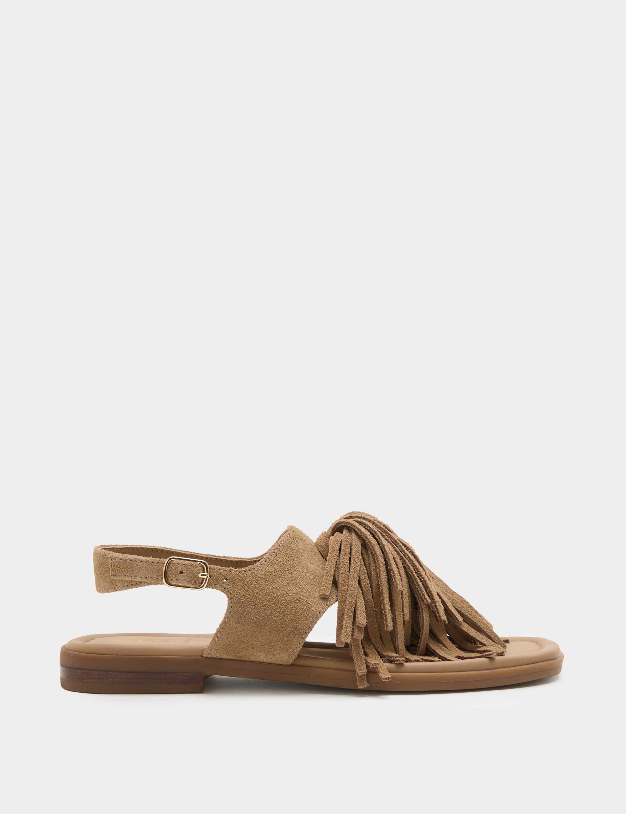Suede Fringed Block Heel Sandals 1 of 3