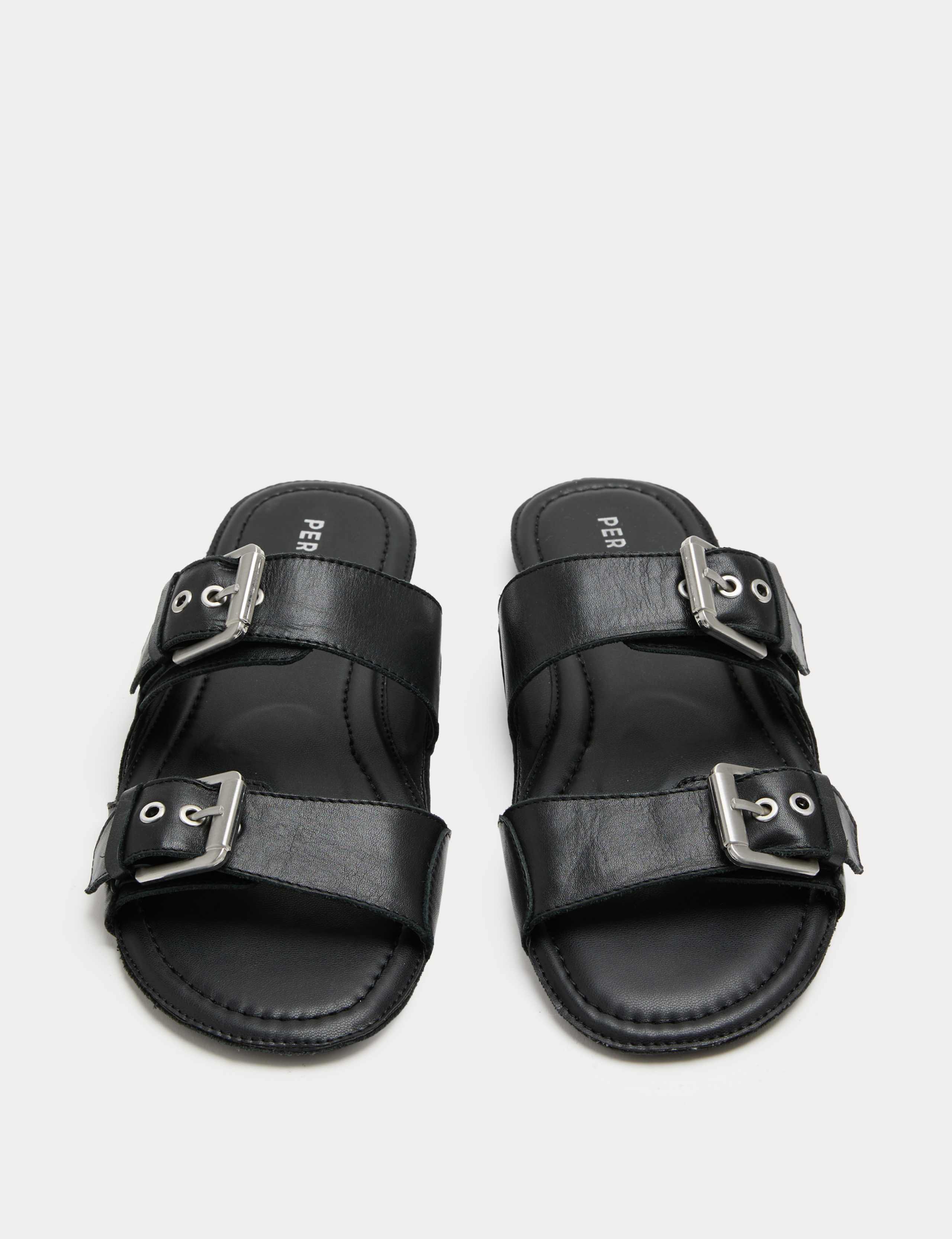 Leather Double Buckle Flat Sandal 2 of 3