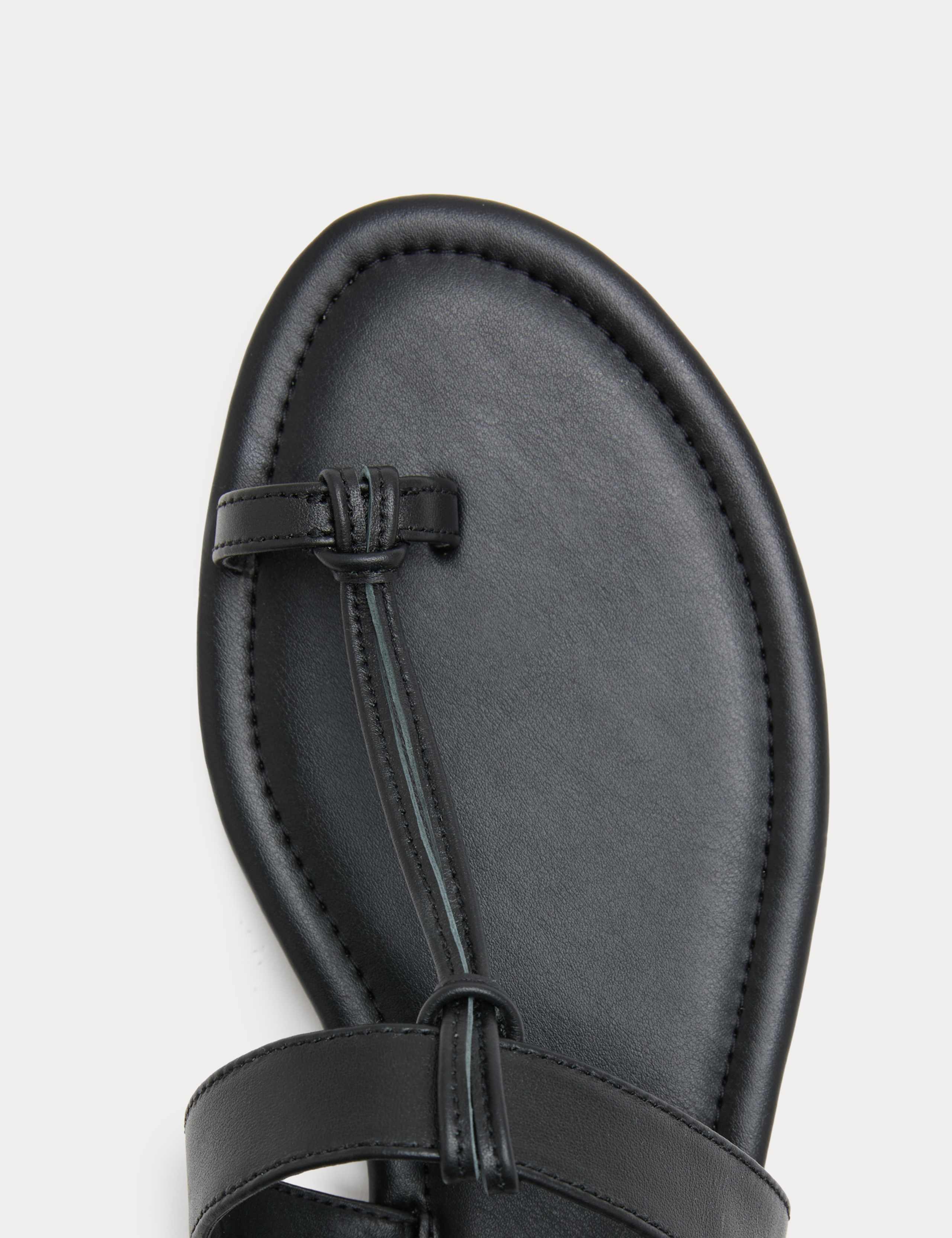 Leather Ankle Strap Flat Toe Loop Sandals 3 of 3