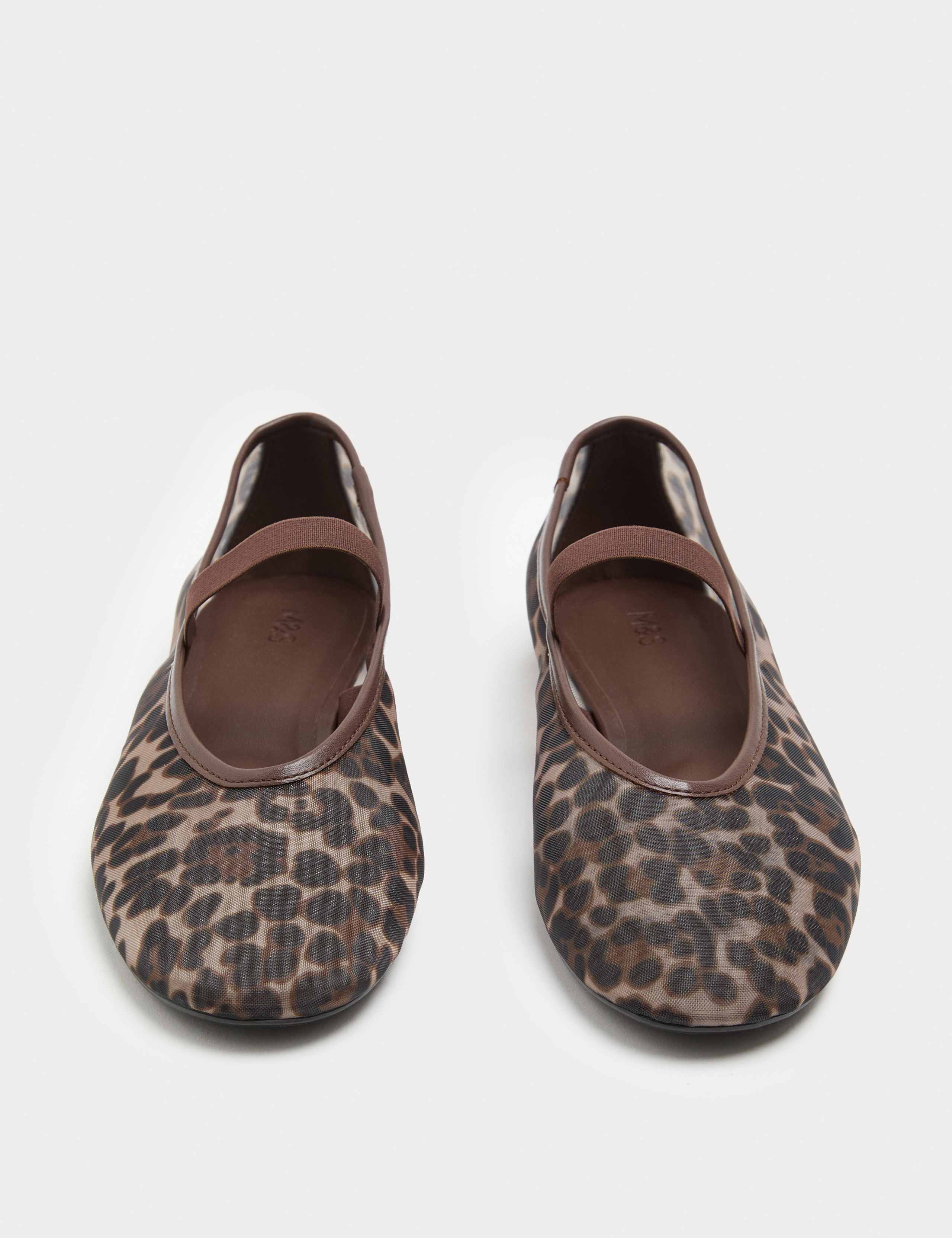 Leopard Print Mesh Mary Jane Ballet Pumps 1 of 3