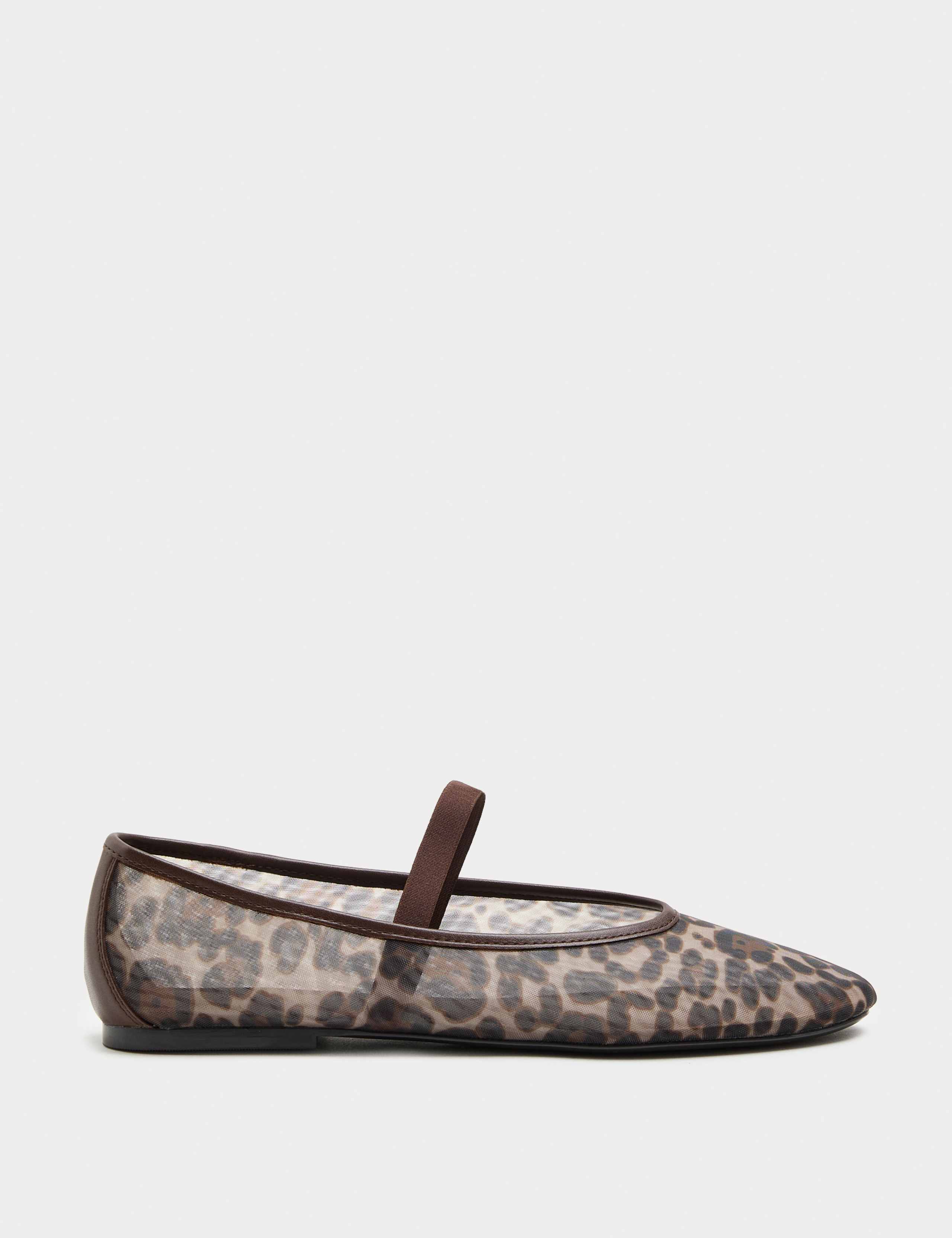 Leopard Print Mesh Mary Jane Ballet Pumps 2 of 3