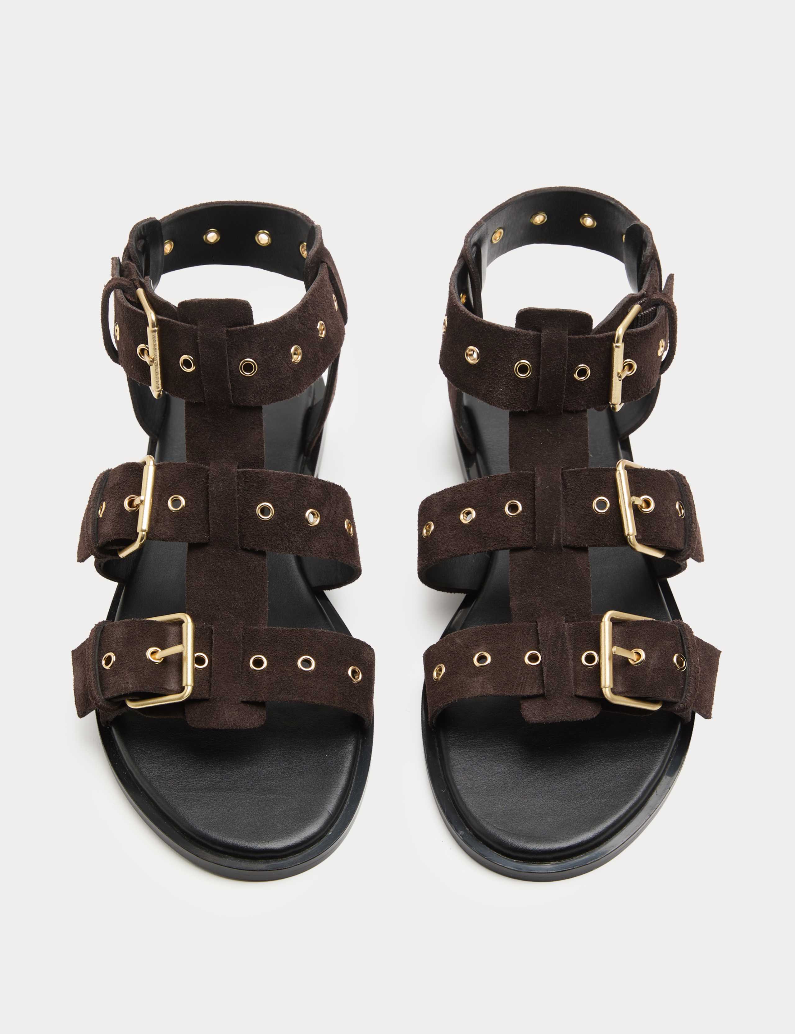 Suede Eylet Detail Flat Gladiator Sandals 2 of 3