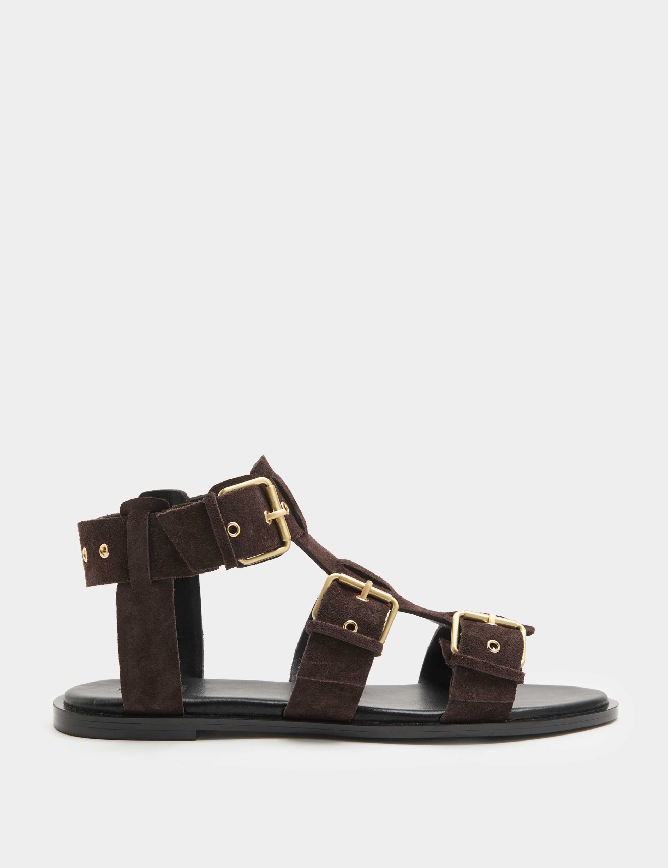 Suede Eylet Detail Flat Gladiator Sandals 1 of 3