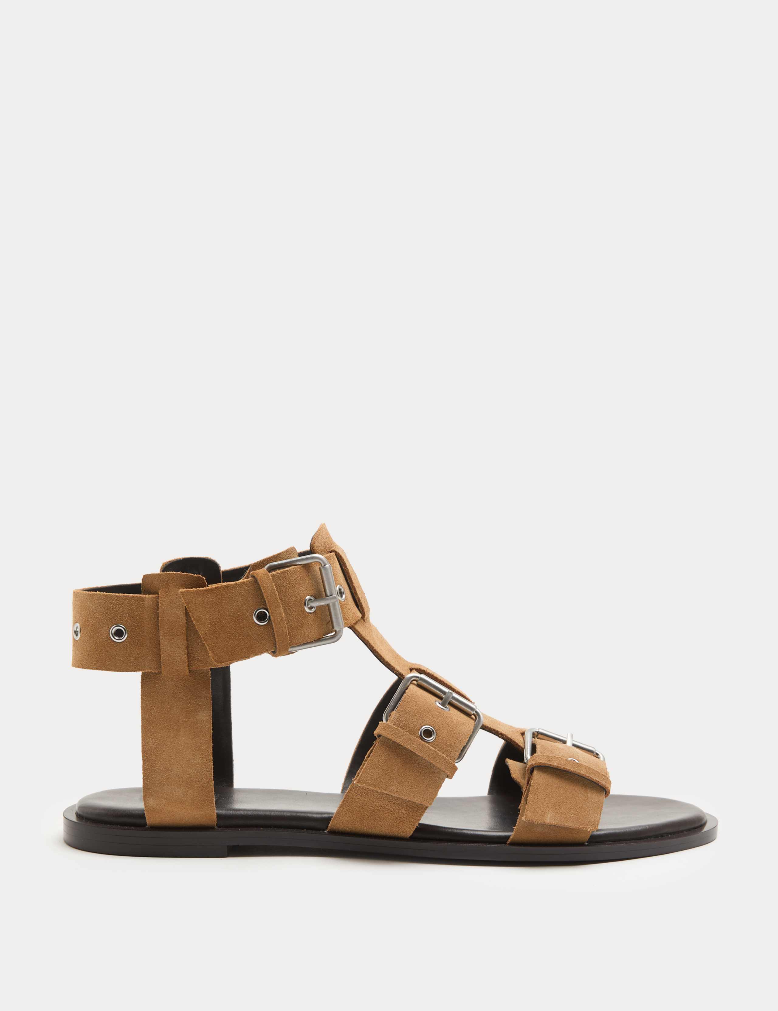 Suede Eylet Detail Flat Gladiator Sandals 1 of 3