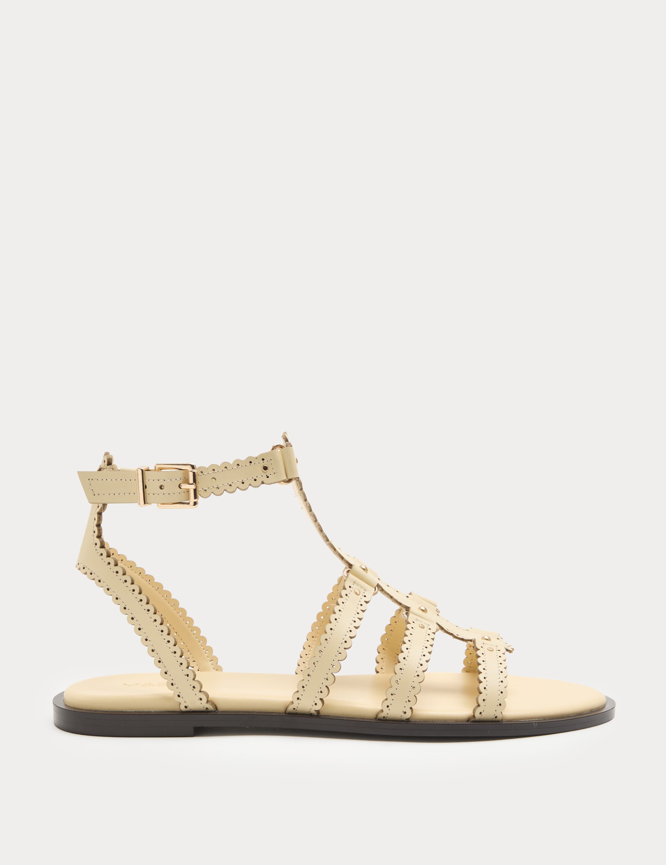 Leather Scallop Edge Flat Gladiator Sandals 1 of 3
