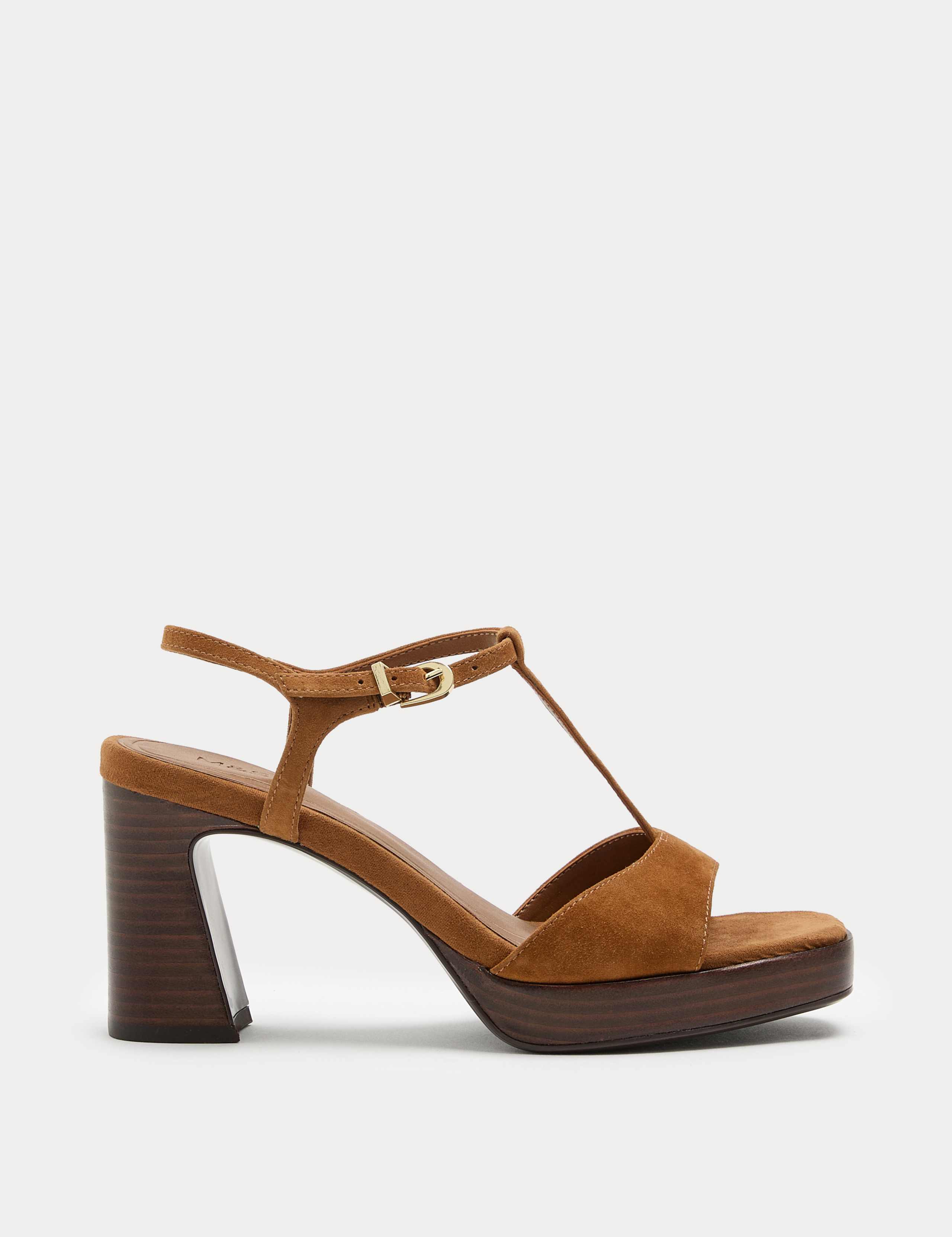 Suede T-Bar Platform Heel Sandals 2 of 3