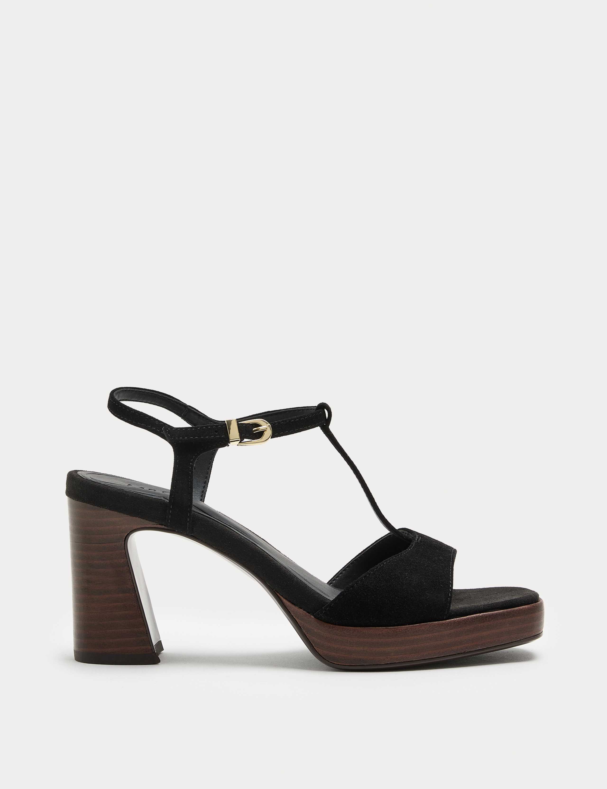 Suede T-Bar Platform Heel Sandals 2 of 3