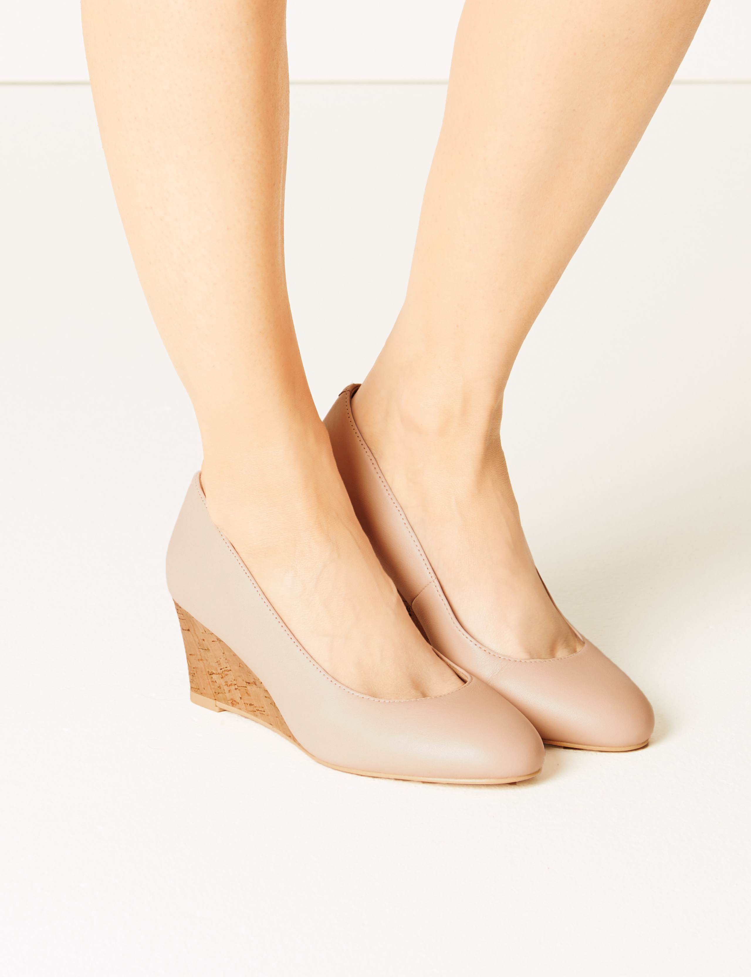 Leather Wide Fit Wedge Heel Court Shoes 1 of 5