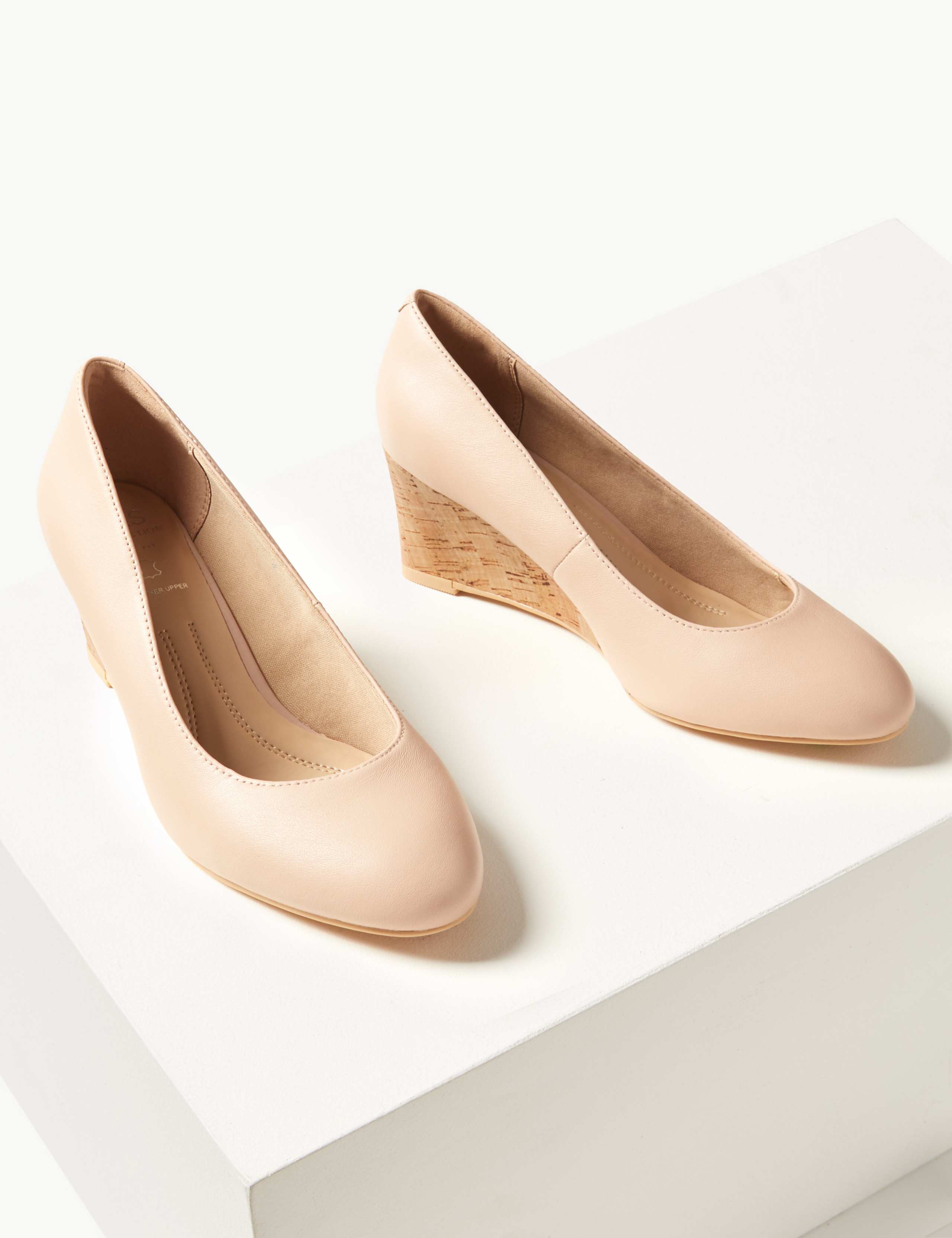 Leather Wide Fit Wedge Heel Court Shoes 3 of 5