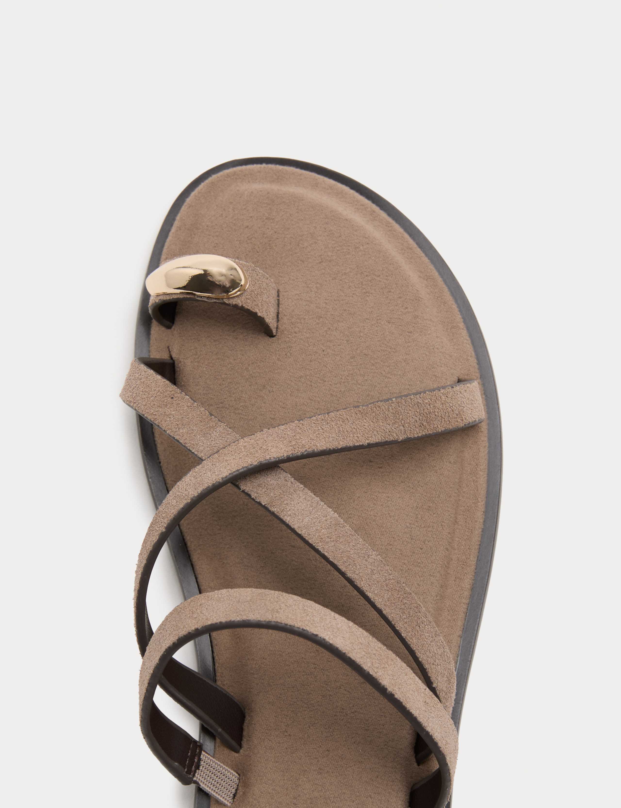 Suede Strappy Flat Toe Loop Sandals 3 of 3