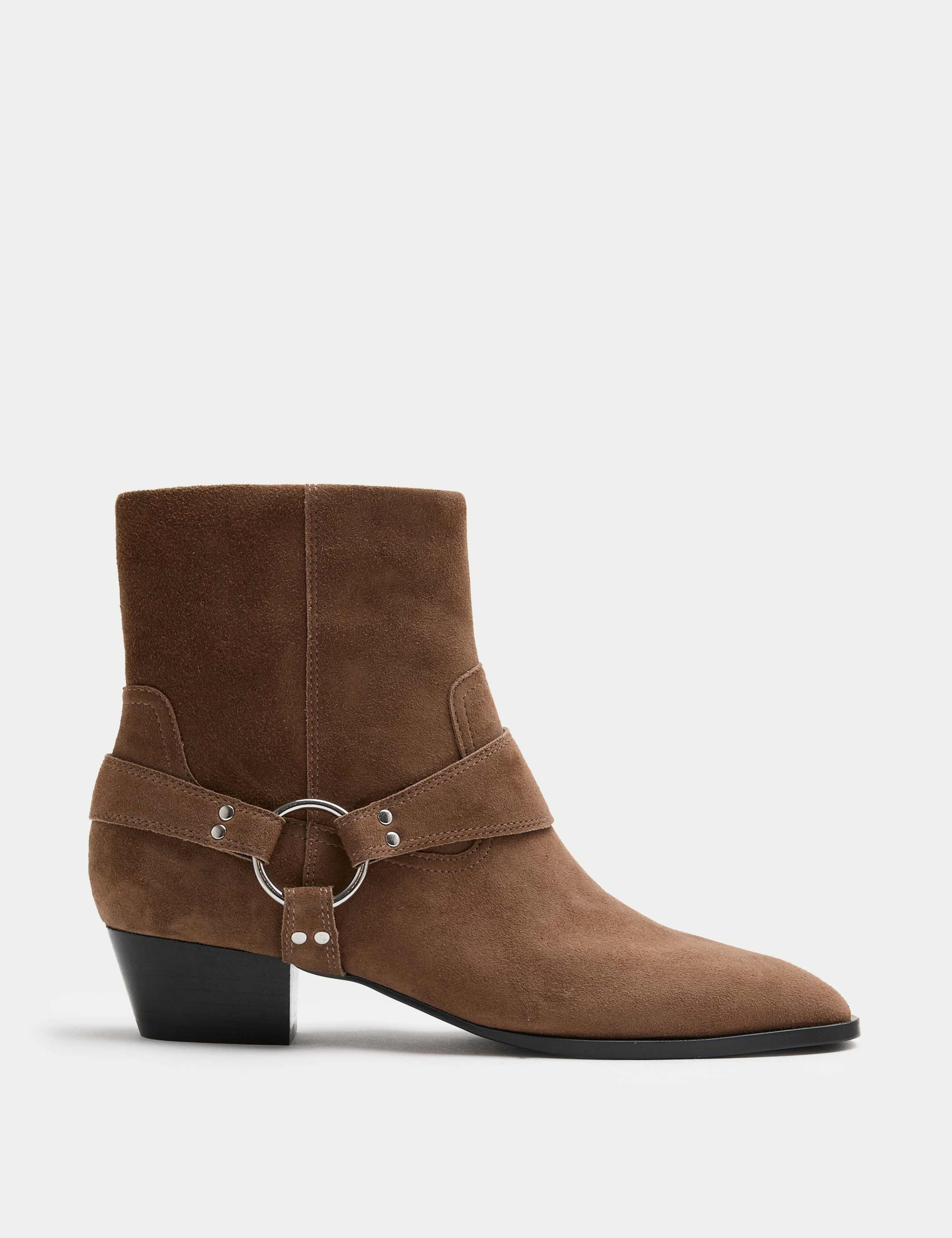 Suede Harness Block Heel Pointed Ankle Boots 2 of 3